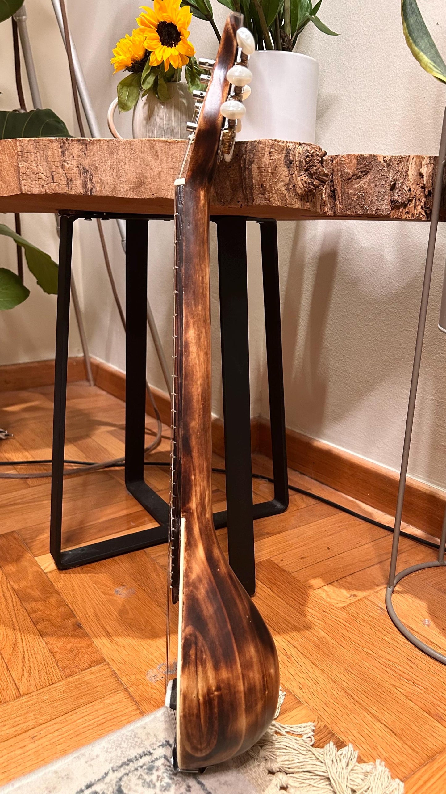 Custom Baglamas - Handmade 6-String one-piece Burned Poplar Baglamas with Black painted Spruce top - Greek Rebetiko Music