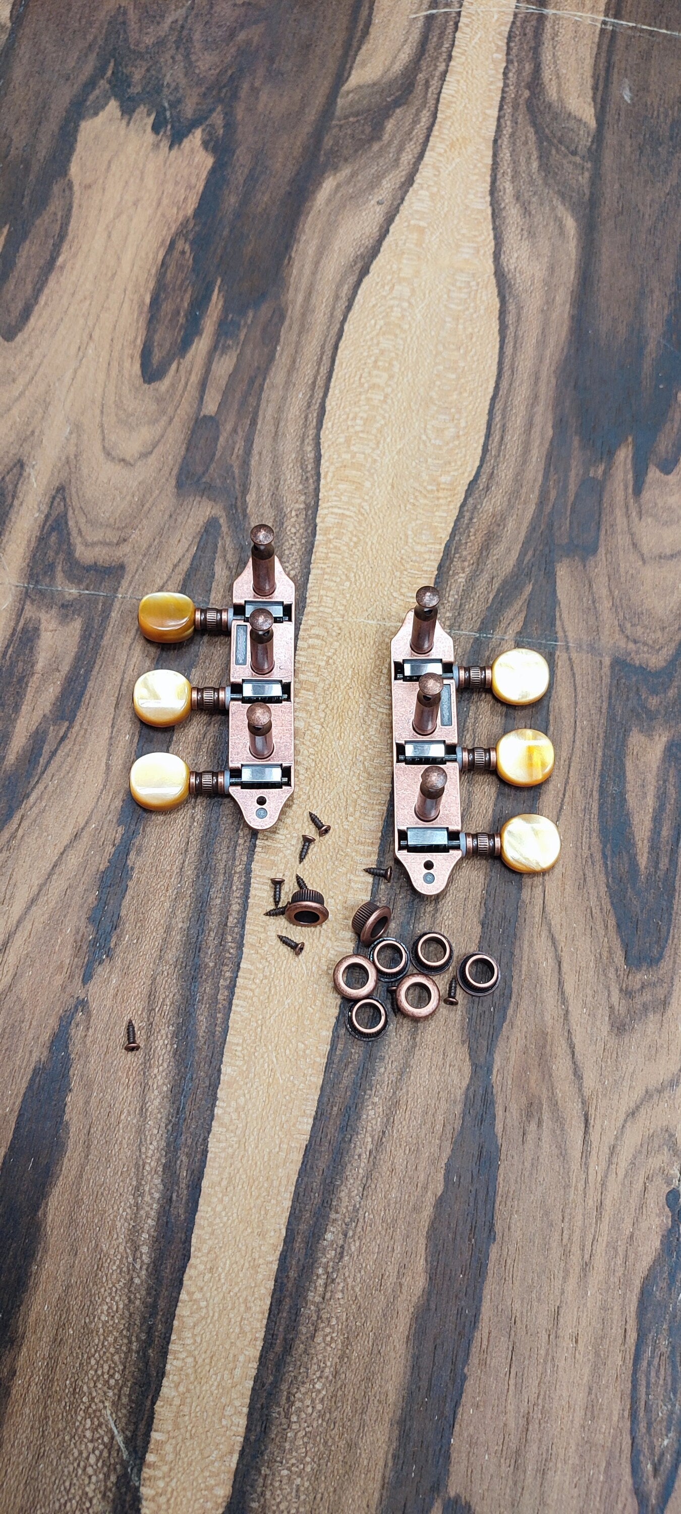 Baglamas/Bouzouki machine heads ~ Grover style Professional 6string Baglama/Bouzouki tuners ~ Bronze Colour & Brown Pearl Button