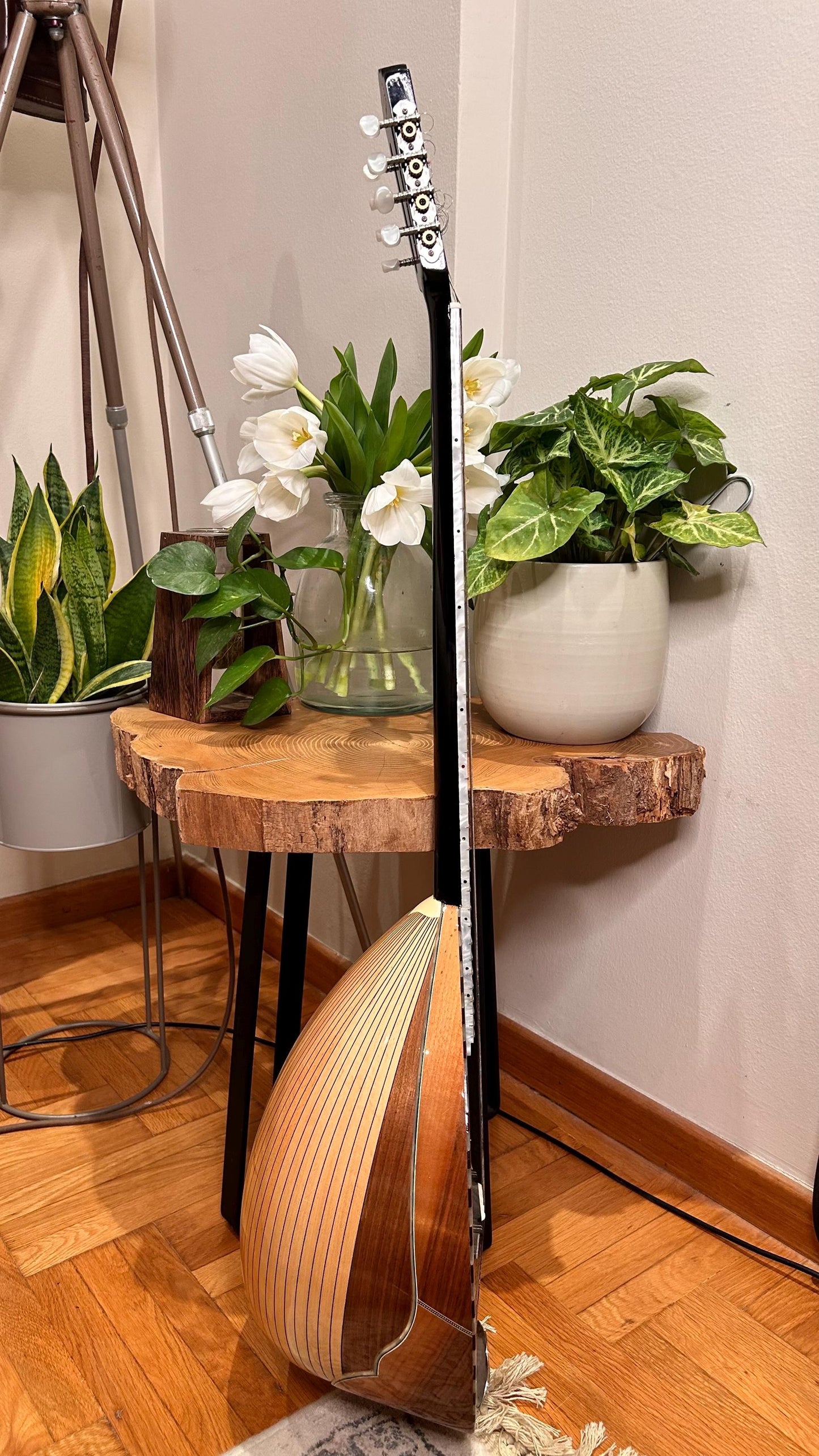 Handmade Professional 8-String Bouzouki with Traditional Greek Rebetiko Design and Cellulose Top Decorations