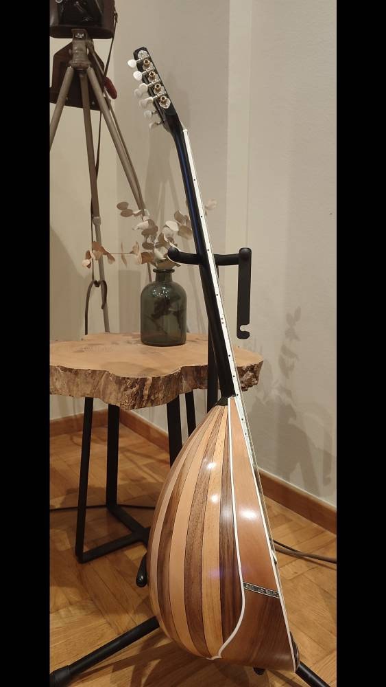 Custom Handmade 8-String Professional Bouzouki with White Pearl Celluloid Flowers and Butterfly Decorations