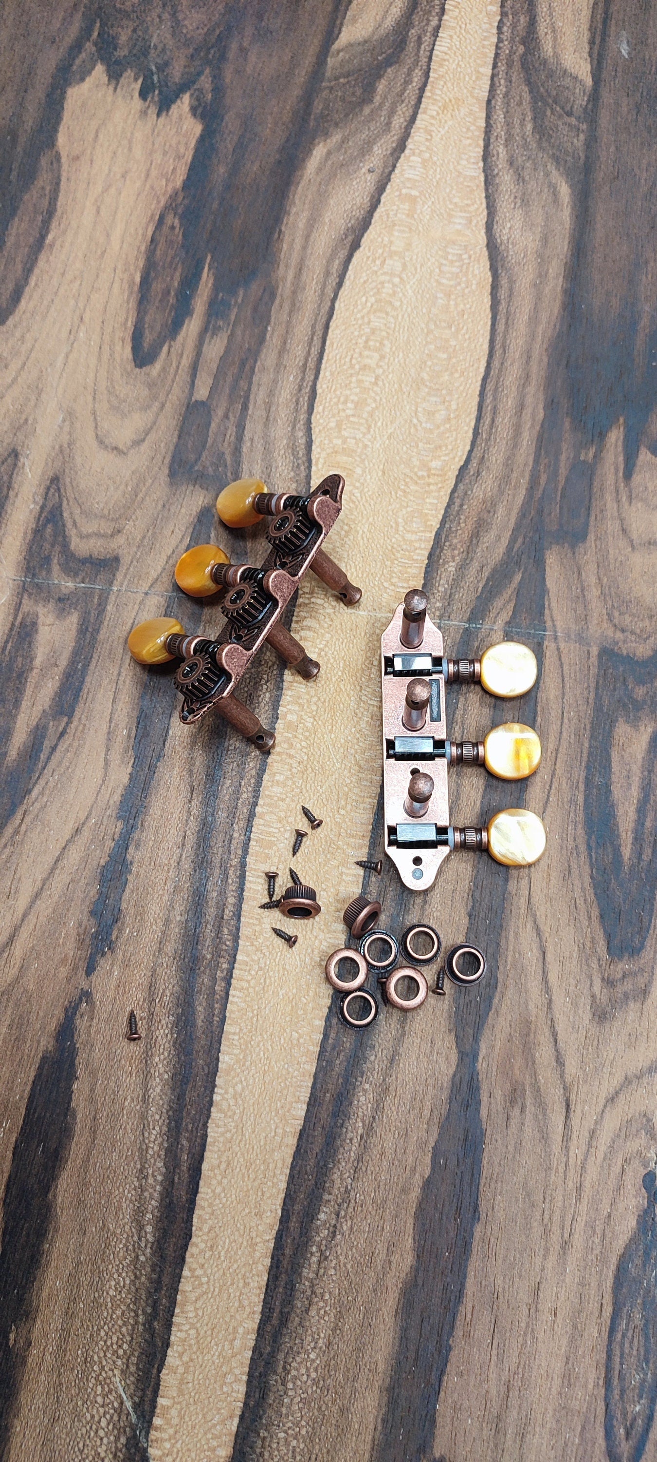 Baglamas/Bouzouki machine heads ~ Grover style Professional 6string Baglama/Bouzouki tuners ~ Bronze Colour & Brown Pearl Button