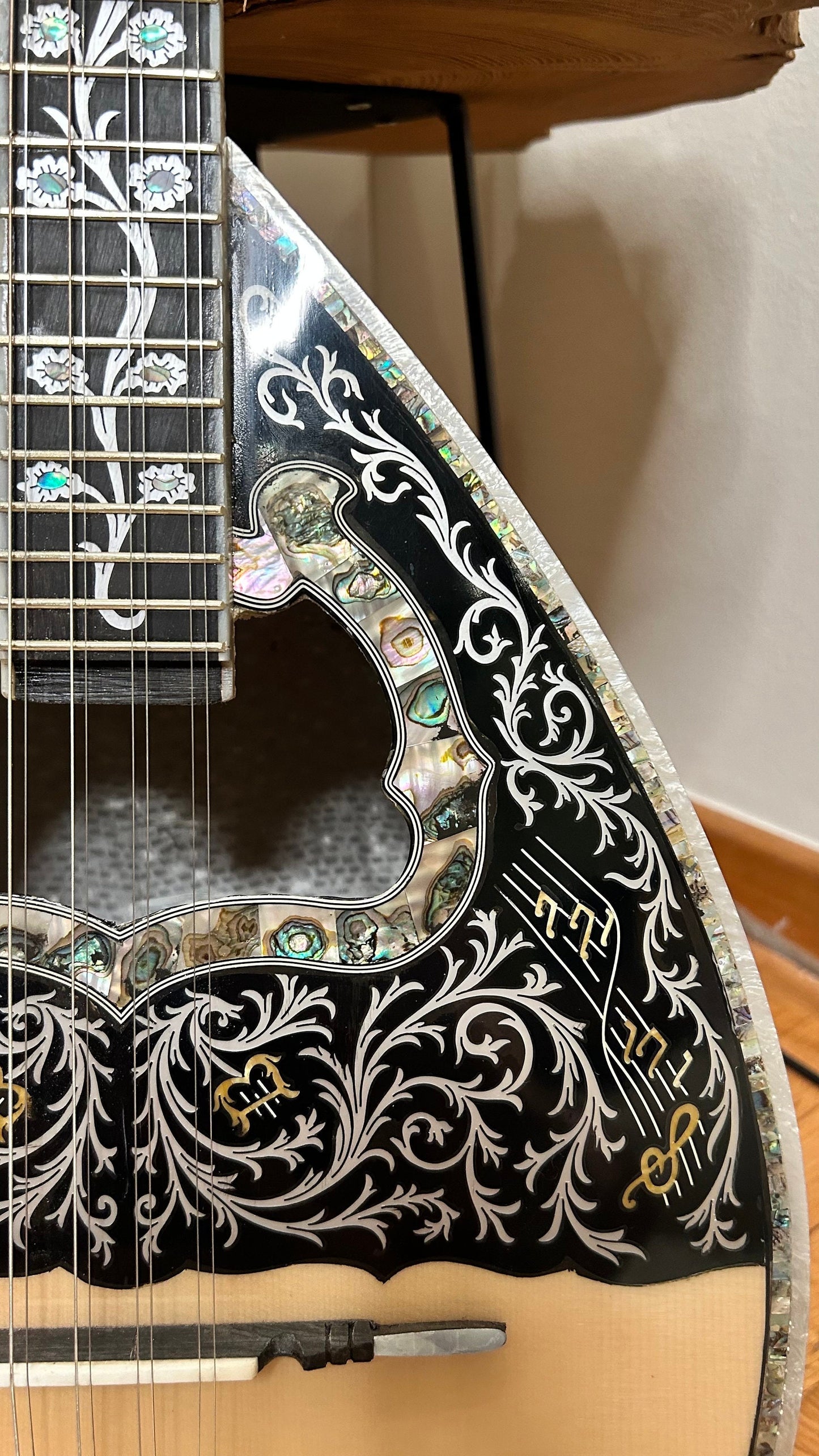 Custom 8-String Bouzouki with Vines & Flowers Full Top Decorations - Professional Quality