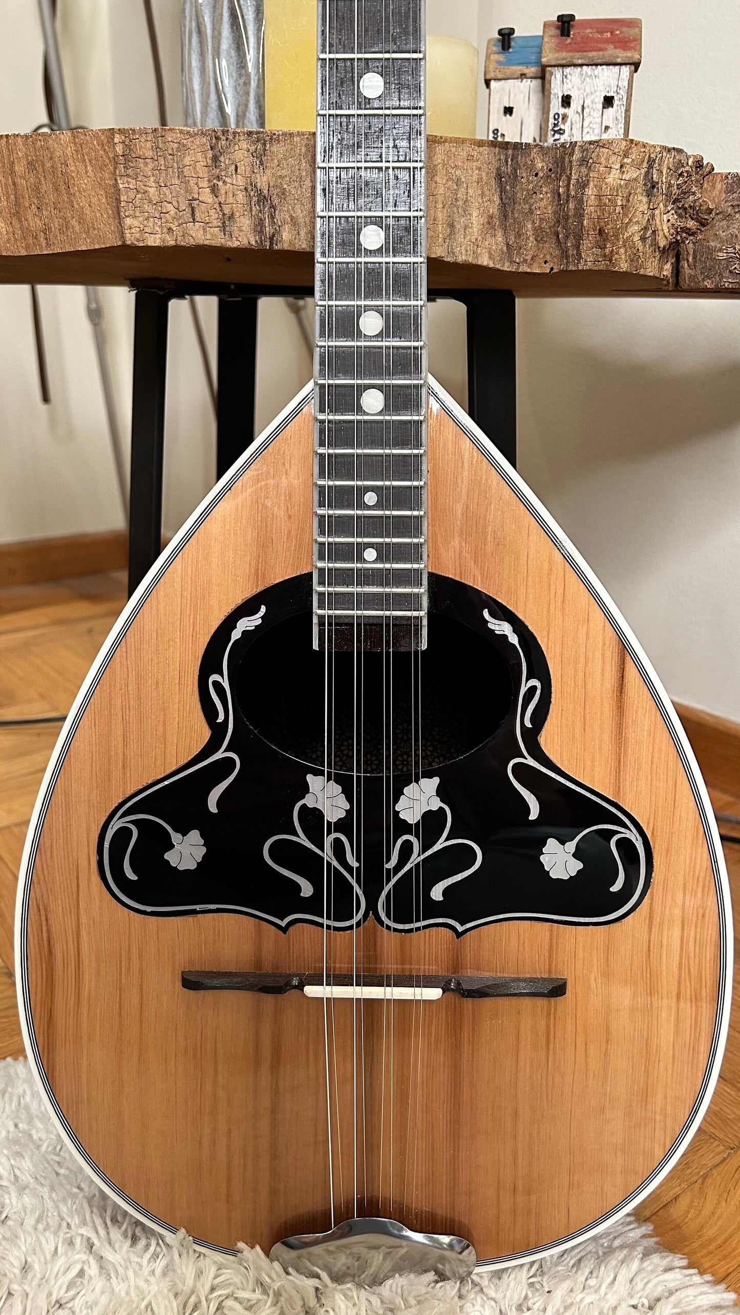 Premium Handmade 8-String Bouzouki with Double Action Truss-Rod and Cellulose Vines Top Decorations - Greek Popular Bouzouki