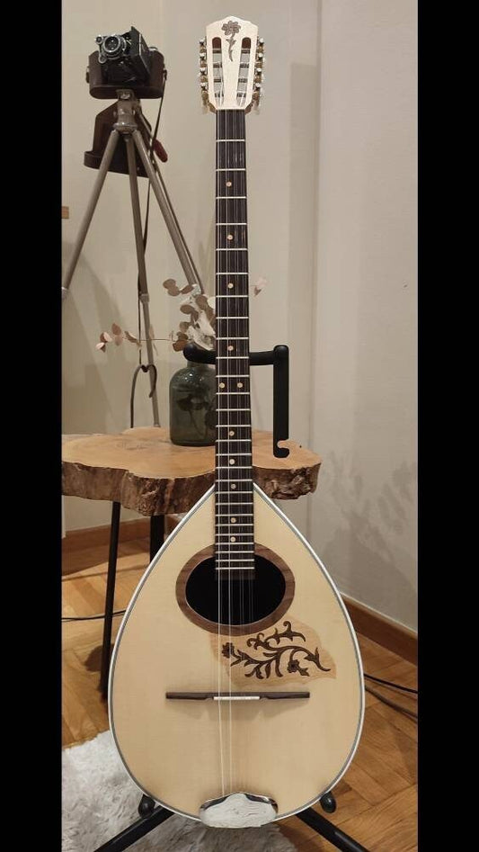 Handmade 8-String Bouzouki - Greek Traditional Instrument with Beautiful Wooden Flower Top Decorations