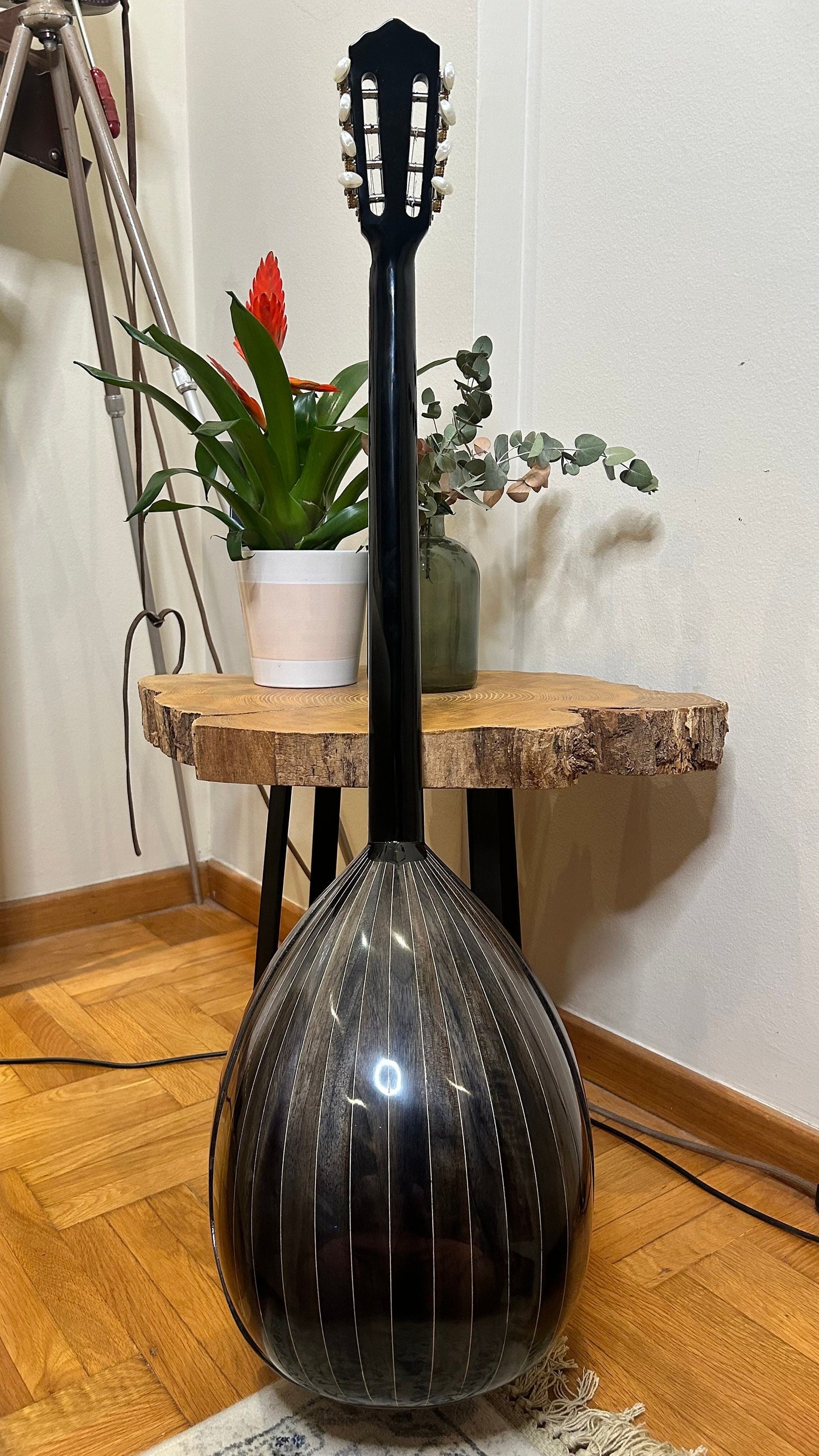 Professional Handmade 8-String Bouzouki with Greek Traditional Double-Action Truss Rod, Cellulose Vines & Flowers Top Decorations