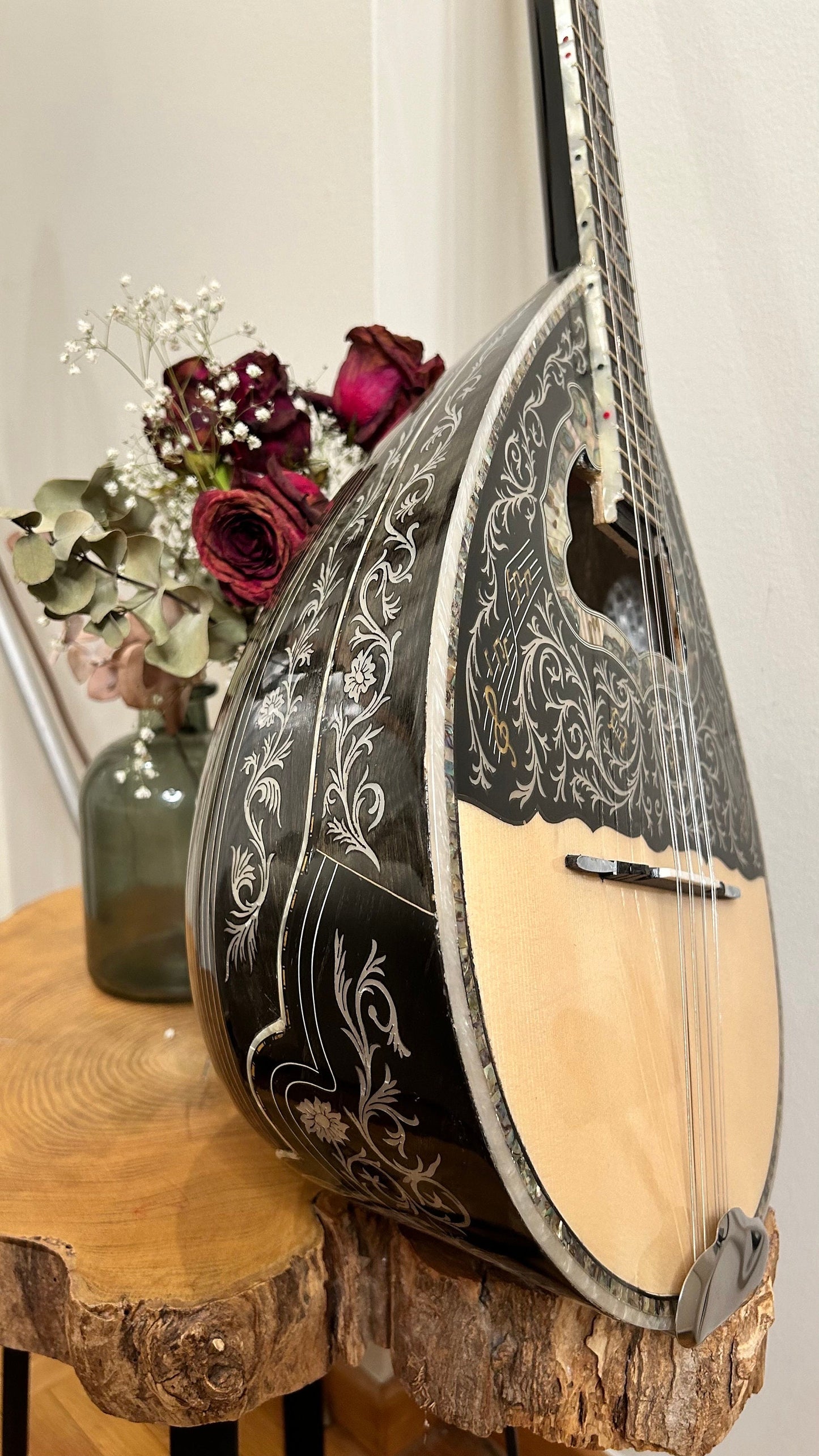Custom 8-String Bouzouki with Vines & Flowers Full Top Decorations - Professional Quality