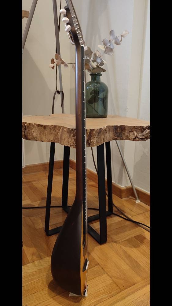 Original Tzouras ~ Greek traditional handmade music instrument ~ rebetiko music Tzouras ~ with black celluloid top decorations