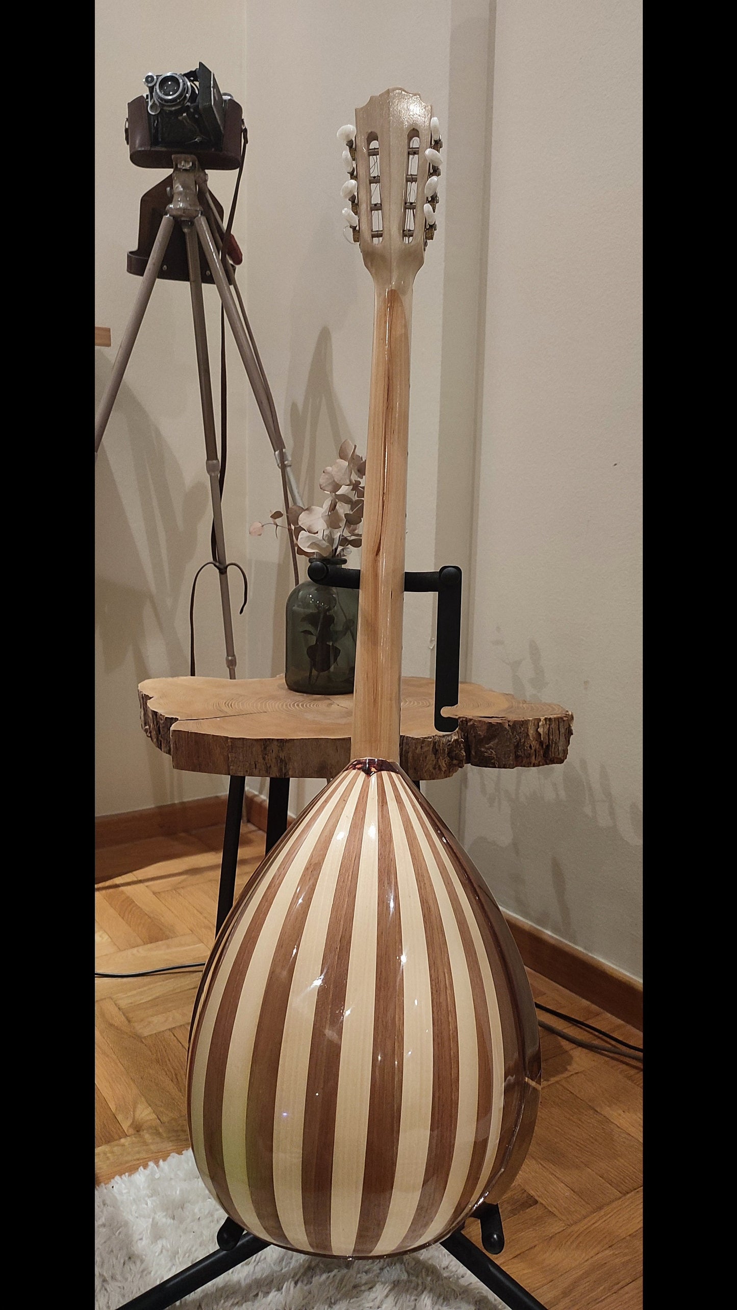 Premium Handmade 8-String Bouzouki with Double Action Truss-Rod and Cellulose Vines Top Decorations - Greek Popular Bouzouki