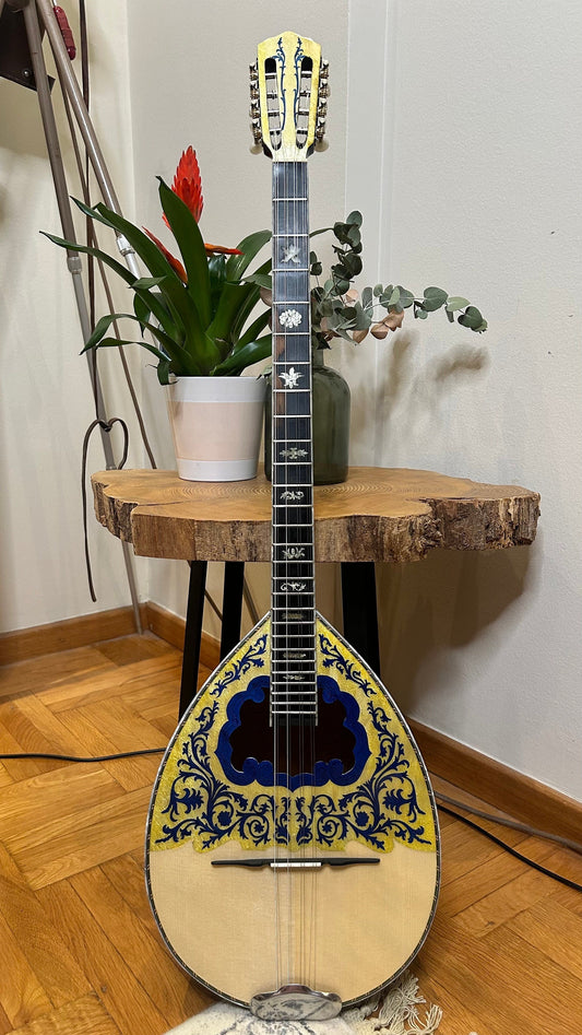 Professional Handmade 8-String Bouzouki with Greek Traditional Double-Action Truss Rod, Cellulose Vines & Flowers Top Decorations