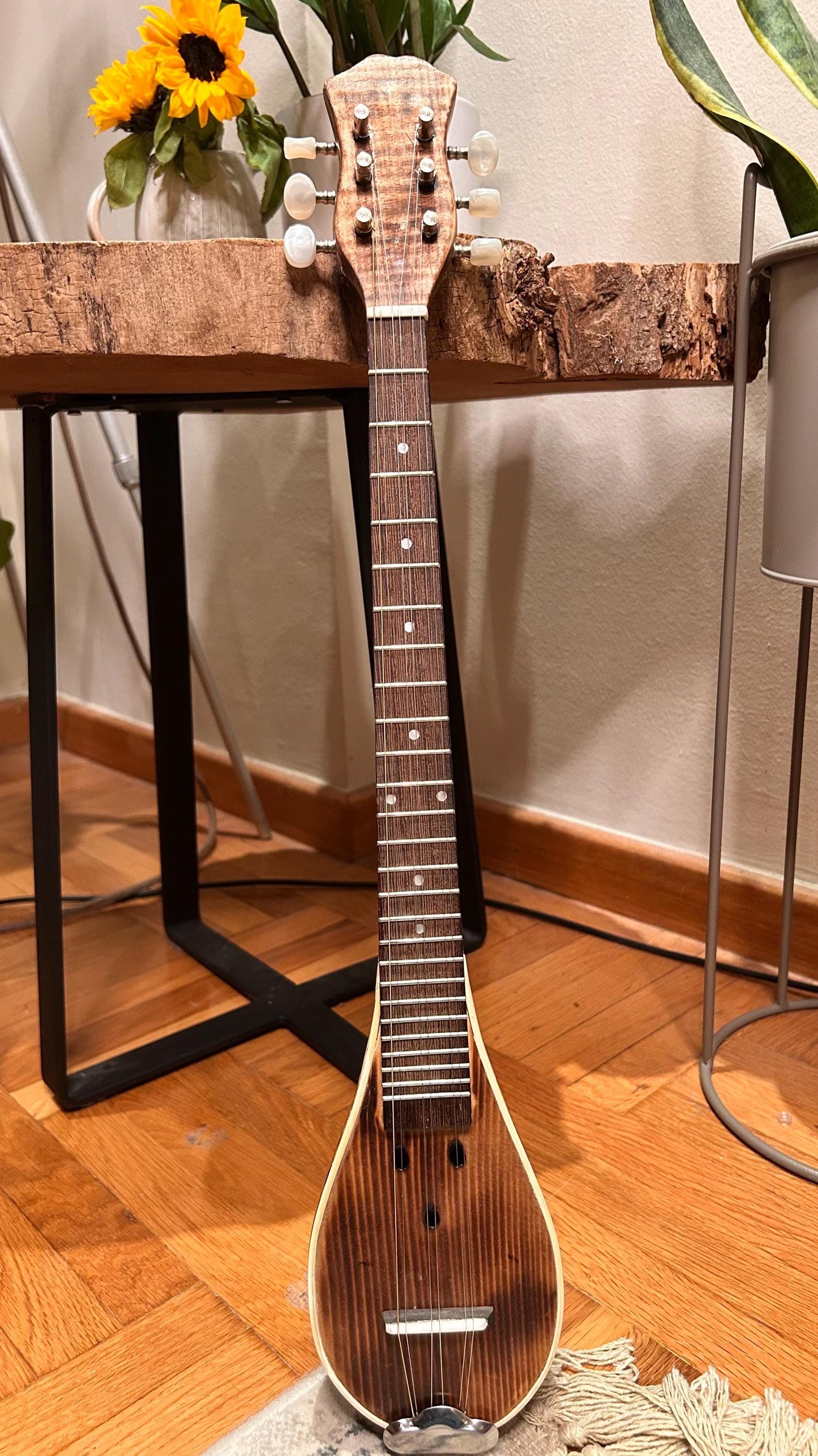 Custom Baglamas - Handmade 6-String one-piece Burned Poplar Baglamas with Black painted Spruce top - Greek Rebetiko Music