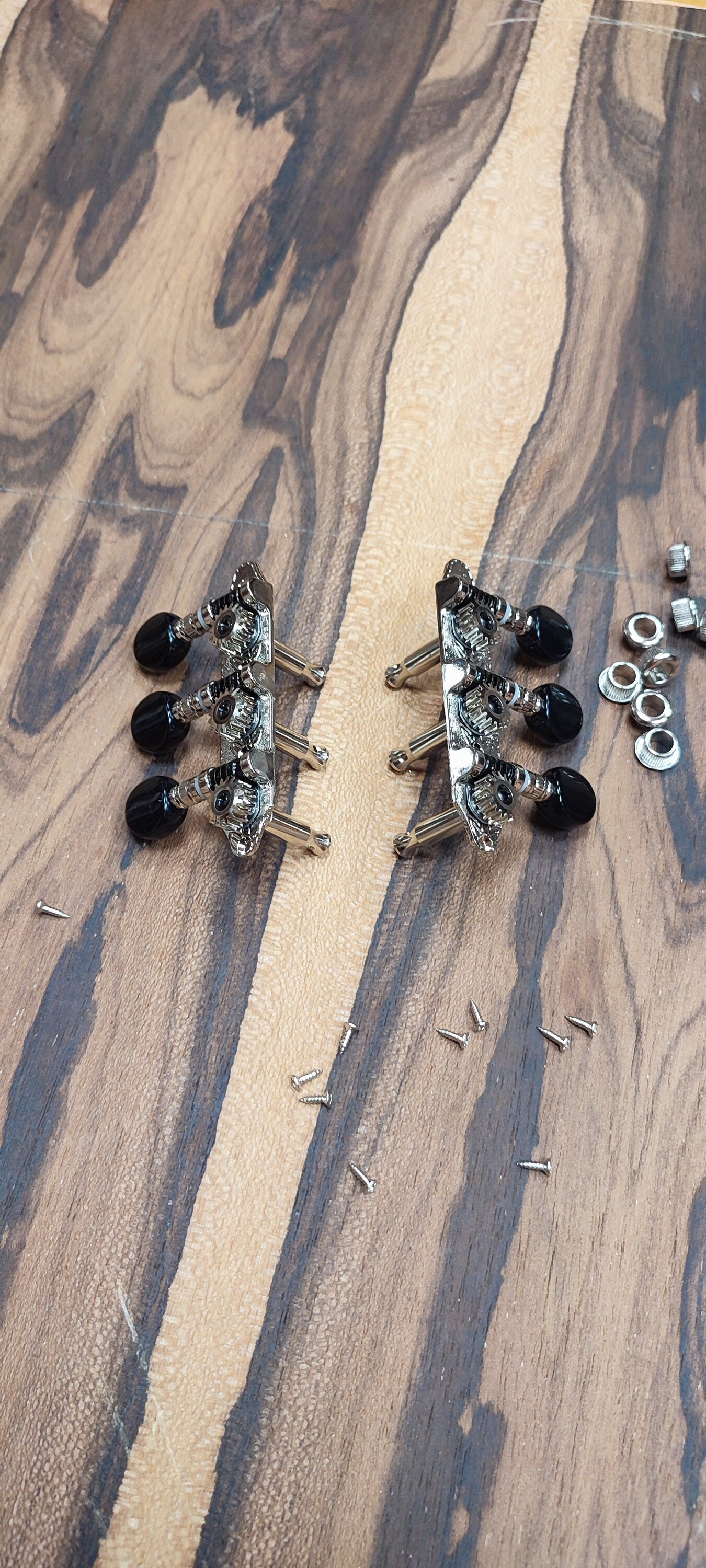 Baglamas/Bouzouki machine heads ~ Grover style Professional 6string Baglama/Bouzouki tuners ~ Nickel Colour & Black Button