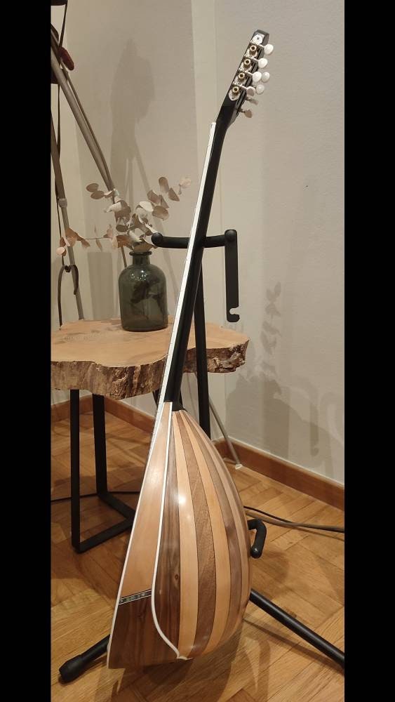 Custom Handmade 8-String Professional Bouzouki with White Pearl Celluloid Flowers and Butterfly Decorations