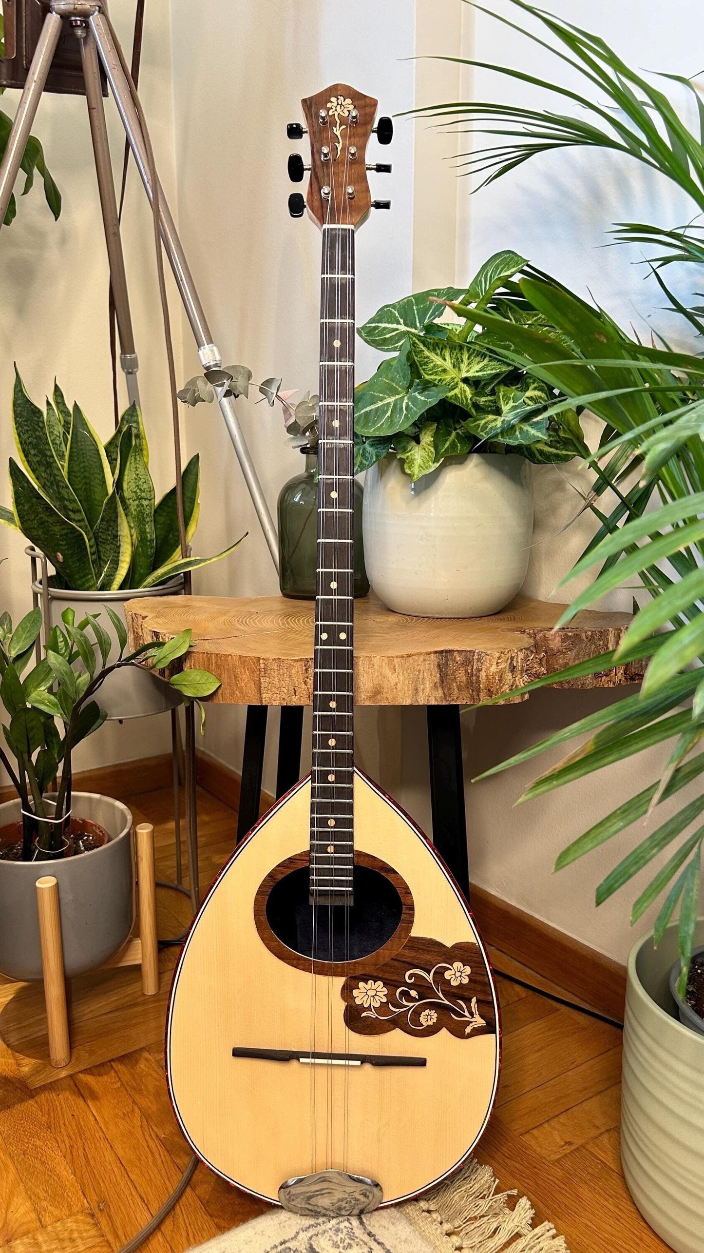 6string Handmade Bouzouki ~ Greek Traditional Handmade Popular Rebetiko Bouzouki ~ Flower wooden pickguard / top decorations ~