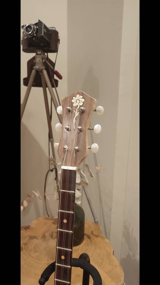 Traditional Greek Rebetiko 6 String Bouzouki - Handmade with Flower Wooden Pickguard and Top Decorations