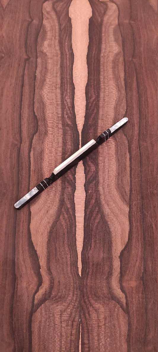 Ebony 8-String Bouzouki Bridge/Kavalaris with Bone Saddle - Ebony Bouzouki Bridge with Celluloid White Pearl Decorations