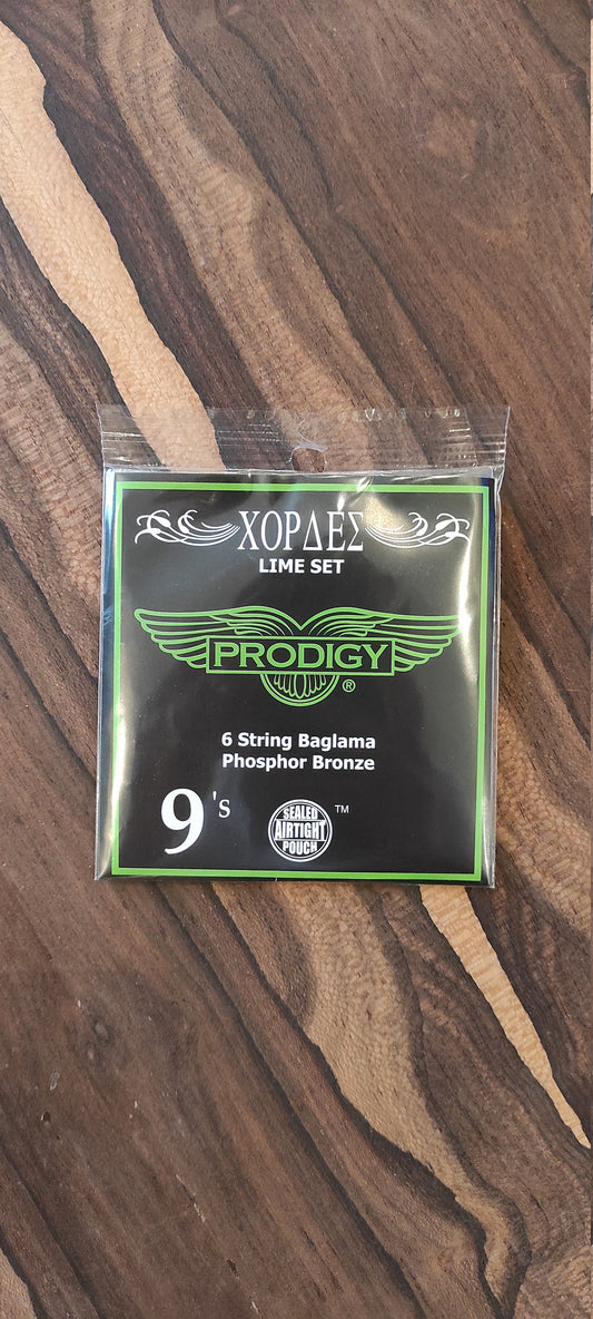 6string Baglamas Set of Strings ~ Prodigy LIME Set ~ 0,09 Set Phosphor Bronze Wounded