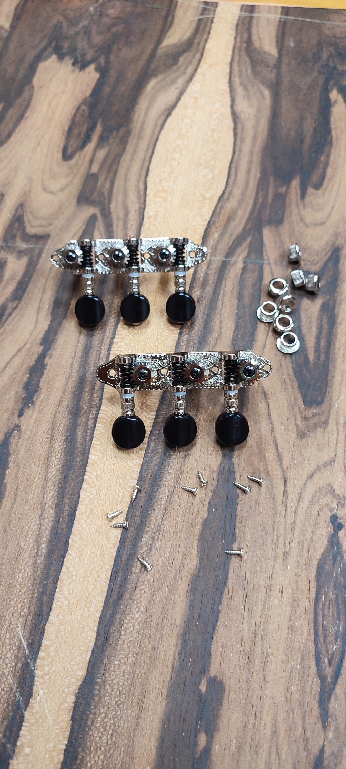 Baglamas/Bouzouki machine heads ~ Grover style Professional 6string Baglama/Bouzouki tuners ~ Nickel Colour & Black Button
