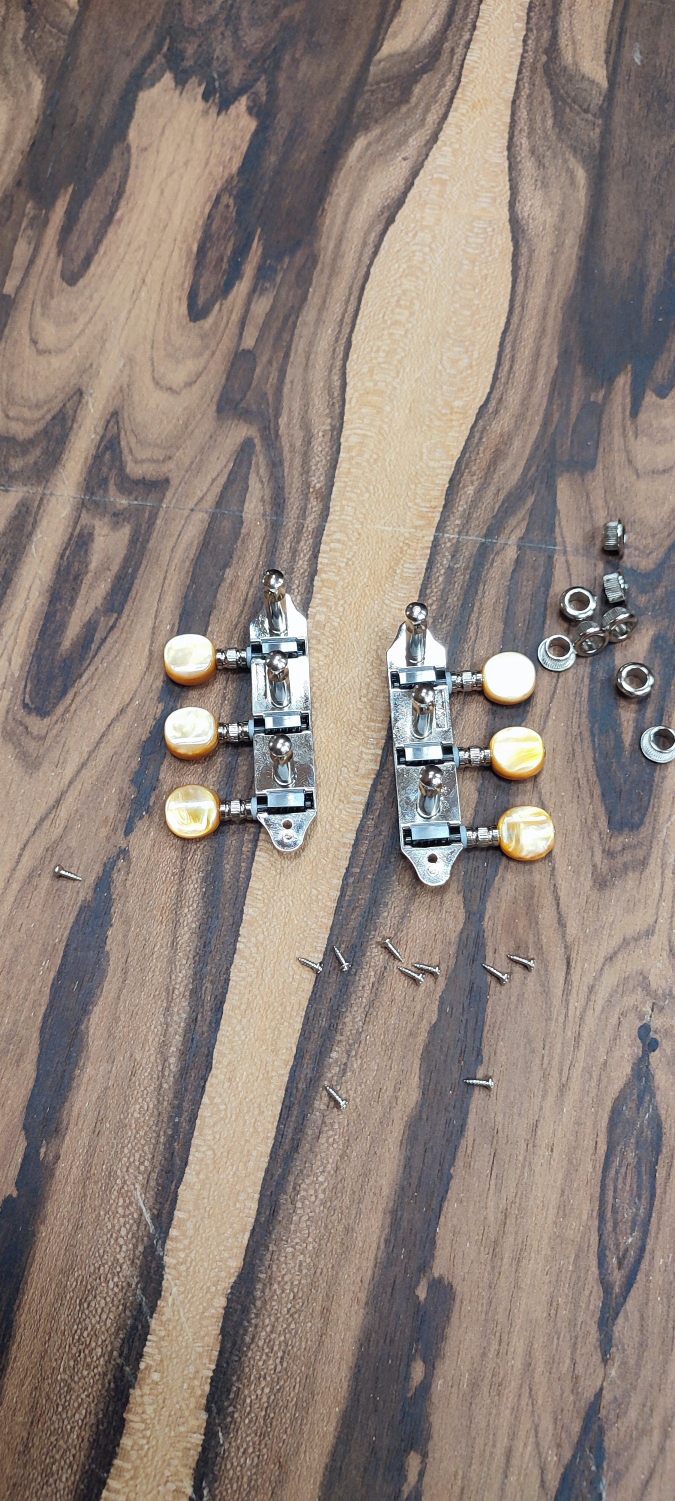 Baglamas/Bouzouki machine heads ~ Grover style Professional 6string Baglama/Bouzouki tuners ~ Nickel Colour & Brown Pearl Button