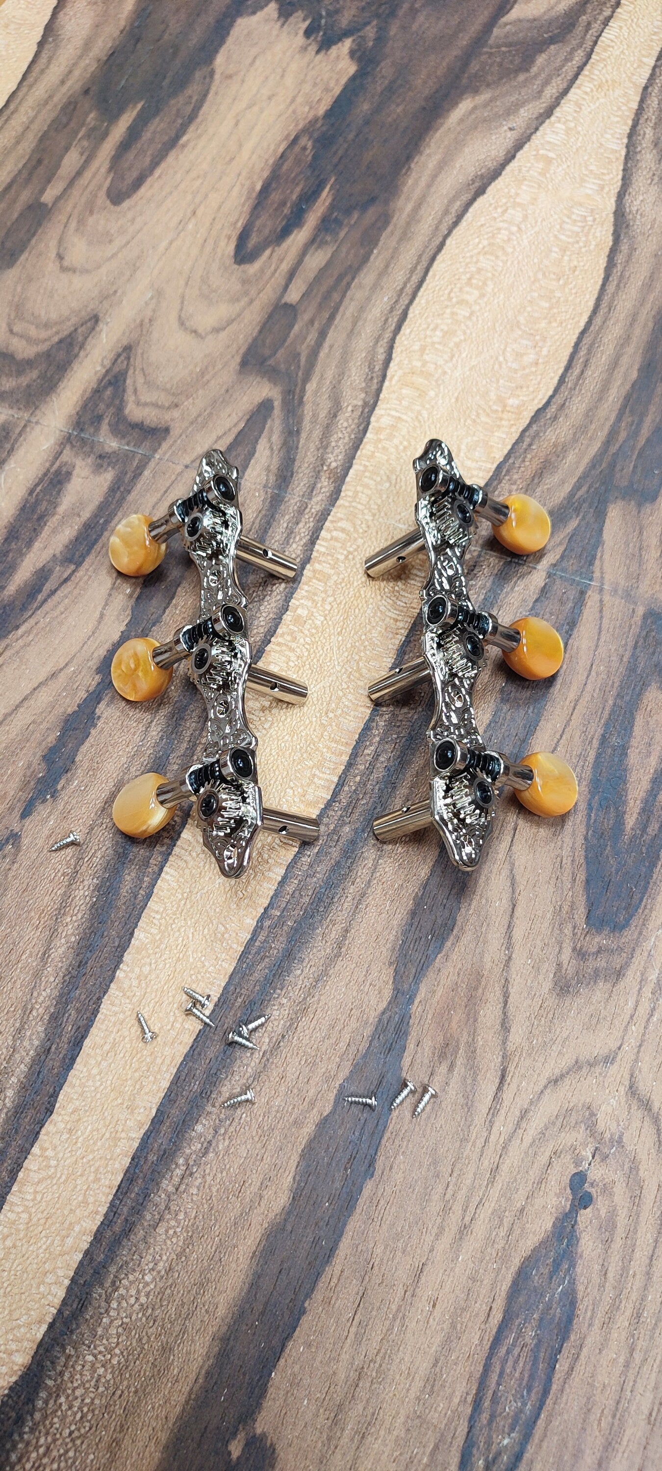 6string Bouzouki machine heads ~ Grover style Professional 6string Bouzouki tuners ~ Slotted Headstock ~ Nickel Colour & Brown Pearl Button