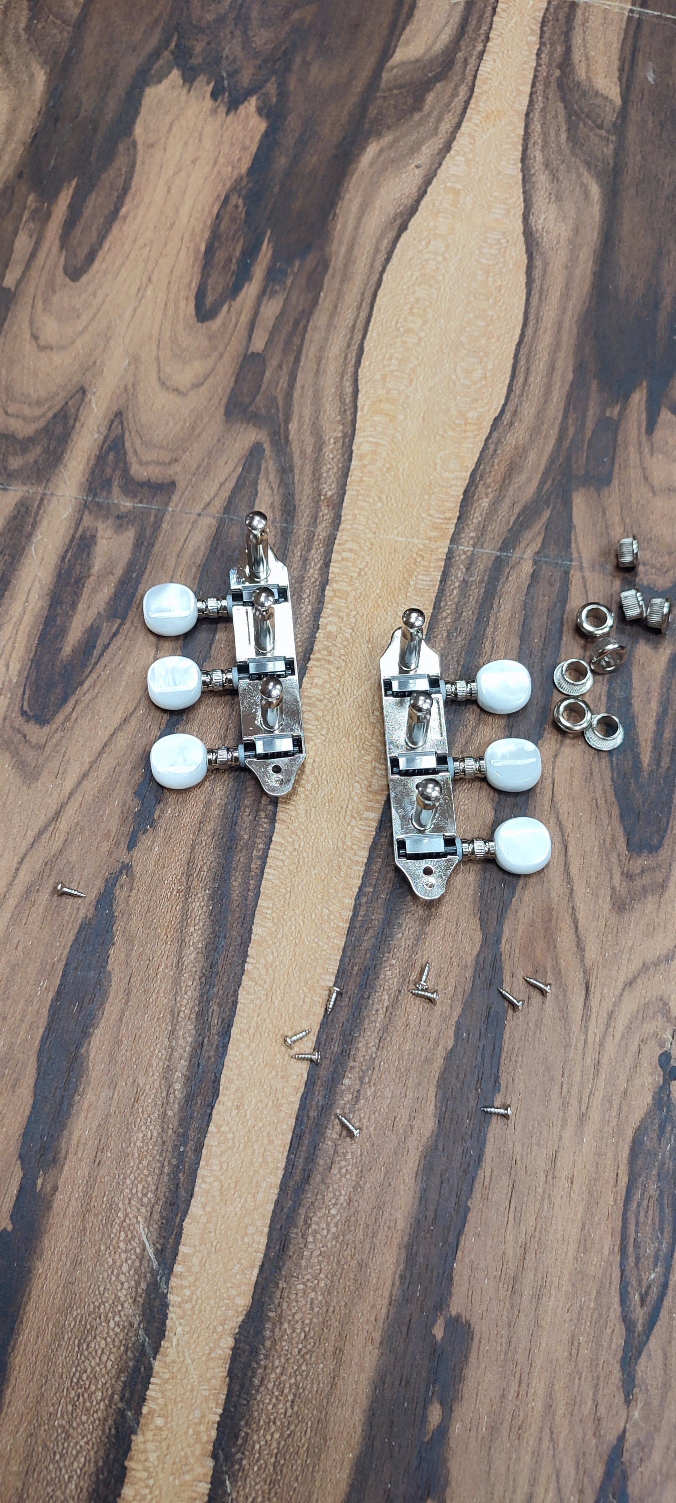 Baglamas/Bouzouki machine heads ~ Grover style Professional 6string Baglama/Bouzouki tuners ~ Nickel Colour & White Pearl Button