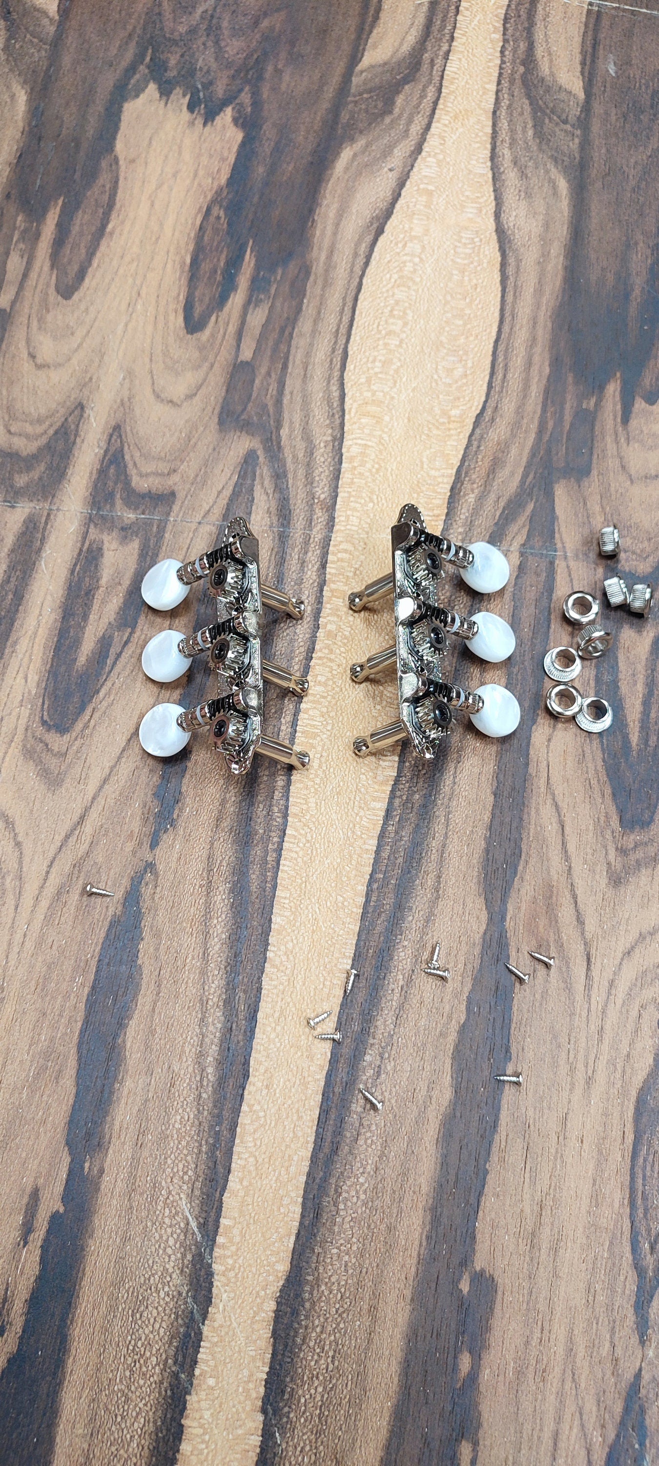 Baglamas/Bouzouki machine heads ~ Grover style Professional 6string Baglama/Bouzouki tuners ~ Nickel Colour & White Pearl Button