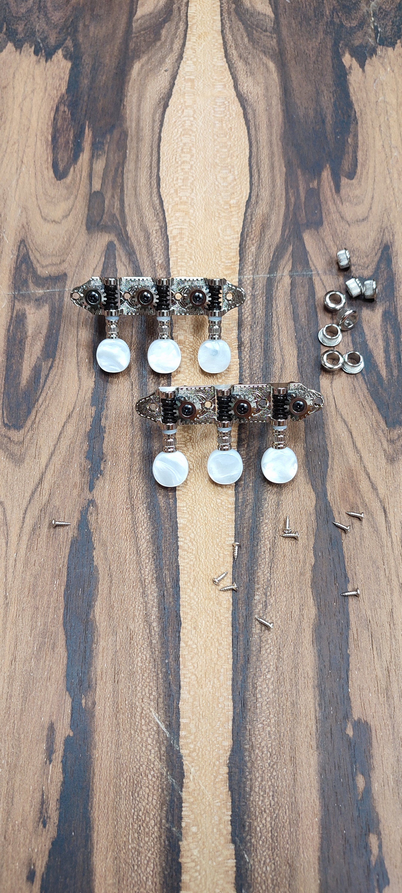 Baglamas/Bouzouki machine heads ~ Grover style Professional 6string Baglama/Bouzouki tuners ~ Nickel Colour & White Pearl Button