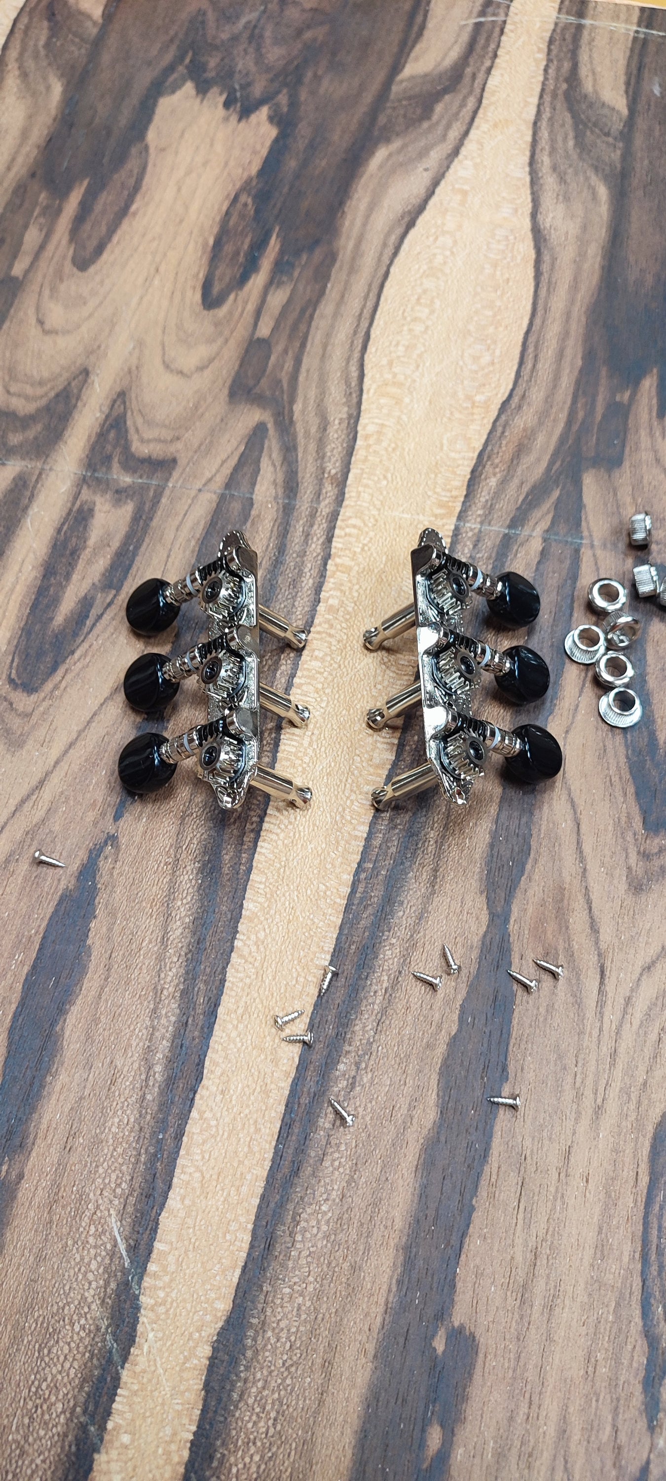Baglamas/Bouzouki machine heads ~ Grover style Professional 6string Baglama/Bouzouki tuners ~ Nickel Colour & Black Button