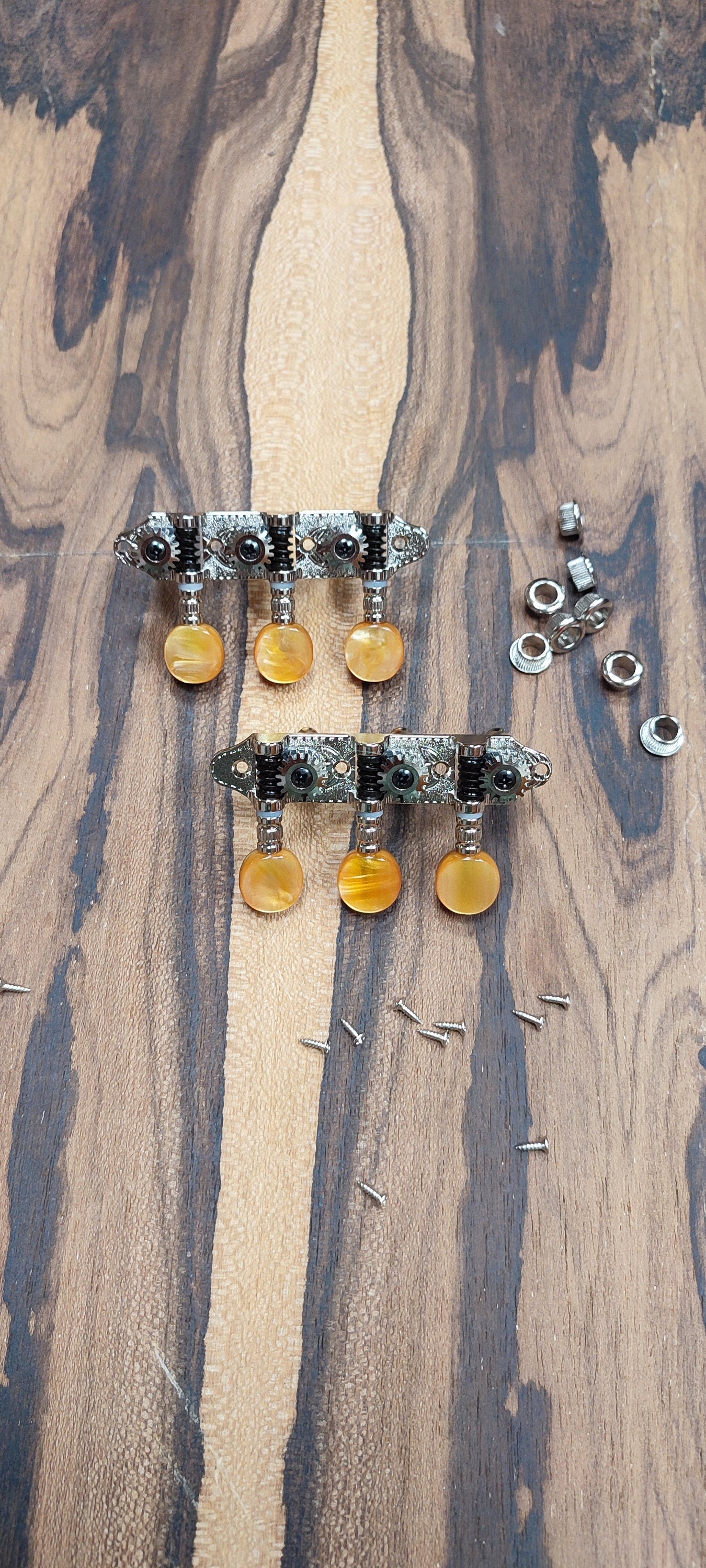 Baglamas/Bouzouki machine heads ~ Grover style Professional 6string Baglama/Bouzouki tuners ~ Nickel Colour & Brown Pearl Button
