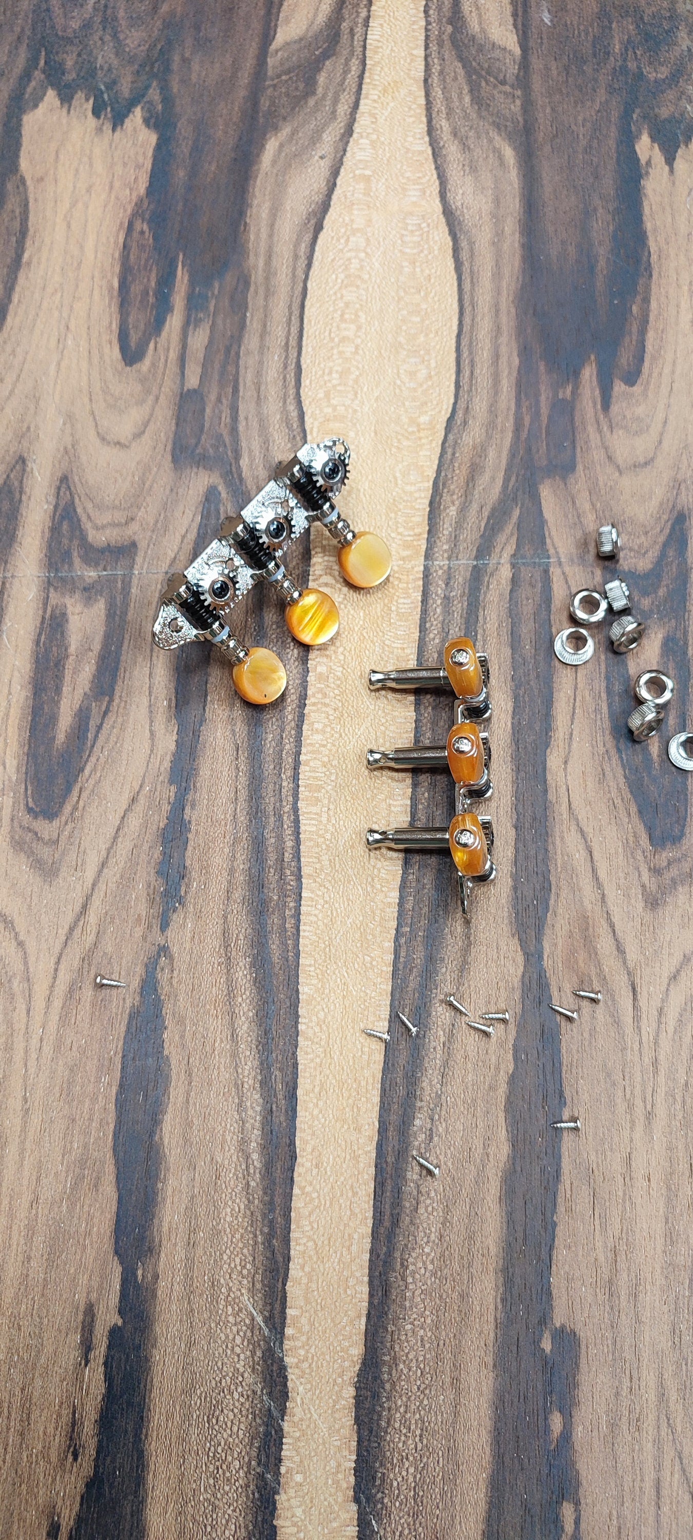 Baglamas/Bouzouki machine heads ~ Grover style Professional 6string Baglama/Bouzouki tuners ~ Nickel Colour & Brown Pearl Button