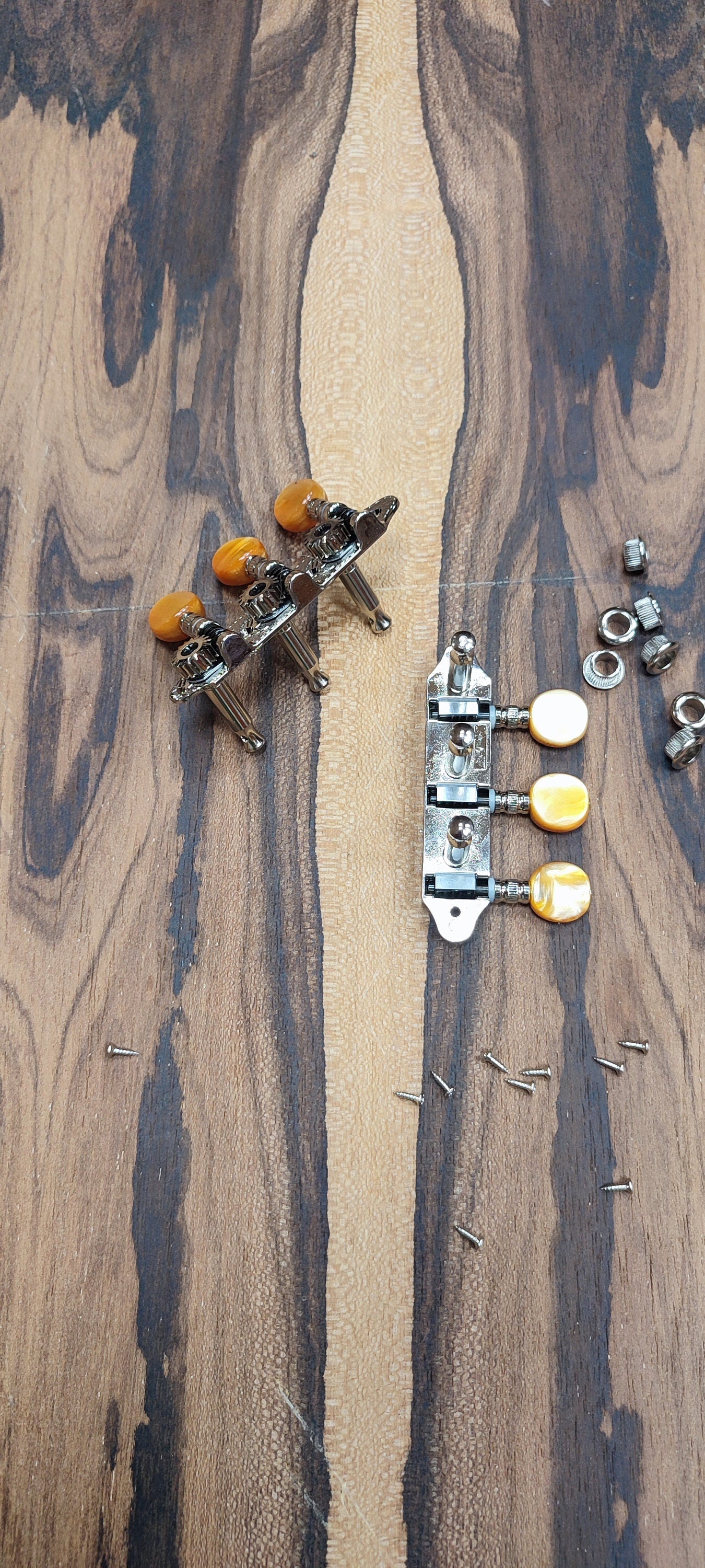 Baglamas/Bouzouki machine heads ~ Grover style Professional 6string Baglama/Bouzouki tuners ~ Nickel Colour & Brown Pearl Button