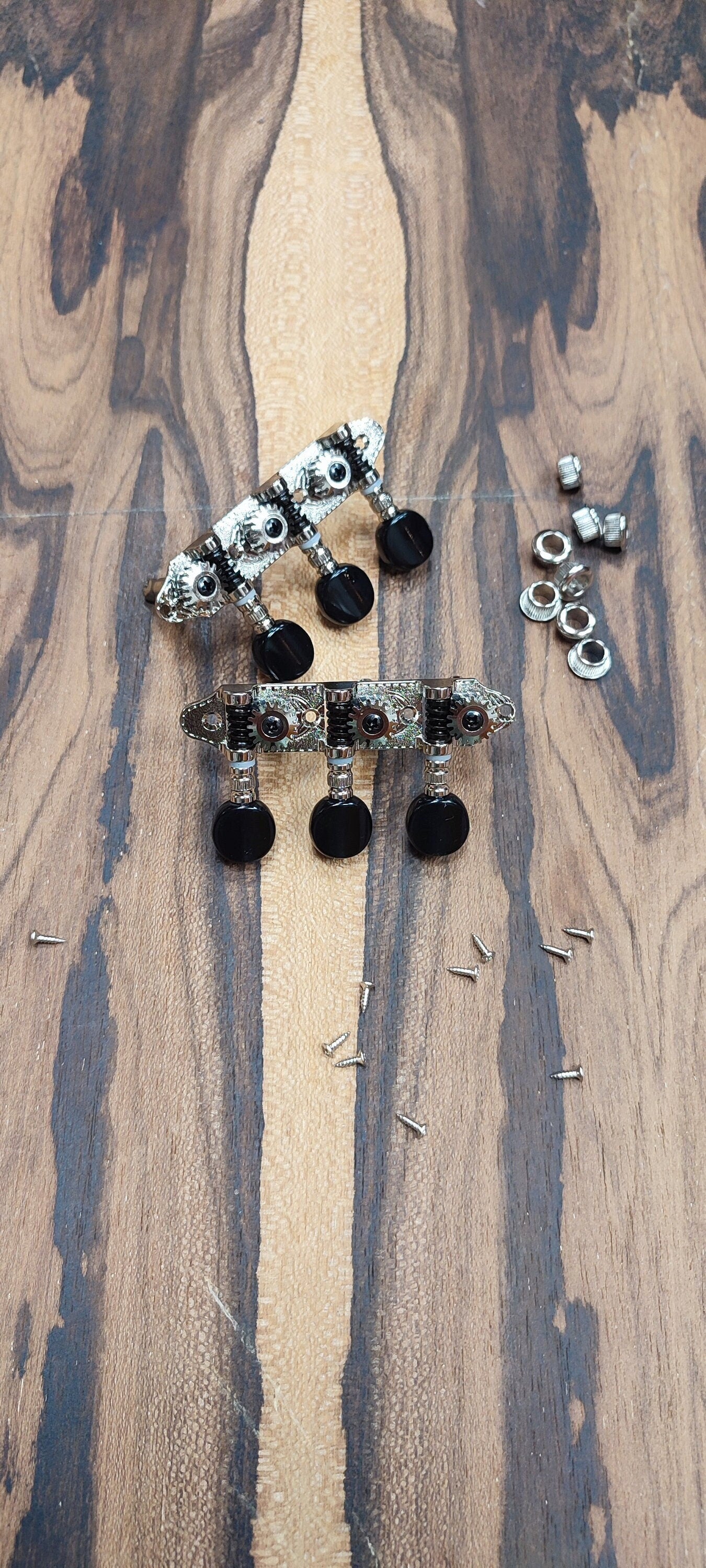 Baglamas/Bouzouki machine heads ~ Grover style Professional 6string Baglama/Bouzouki tuners ~ Nickel Colour & Black Button