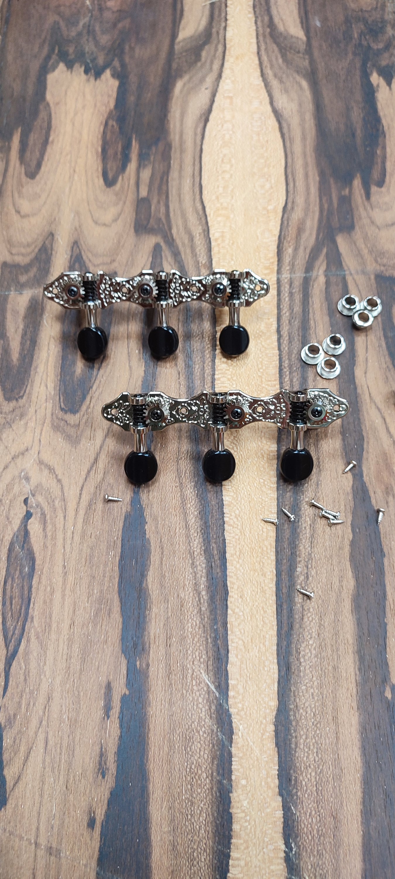 6string Bouzouki machine heads ~ Grover style Professional 6string Bouzouki tuners ~ Standard Headstock ~ Nickel Colour & Black Button