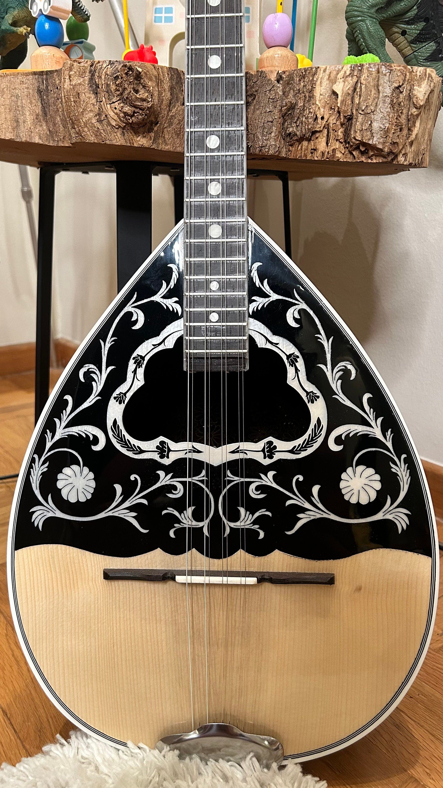 Handmade 8-string Professional Bouzouki with double-action truss rod and exquisite Cellulose Vines&Flower decorations - Greek craftsmanship