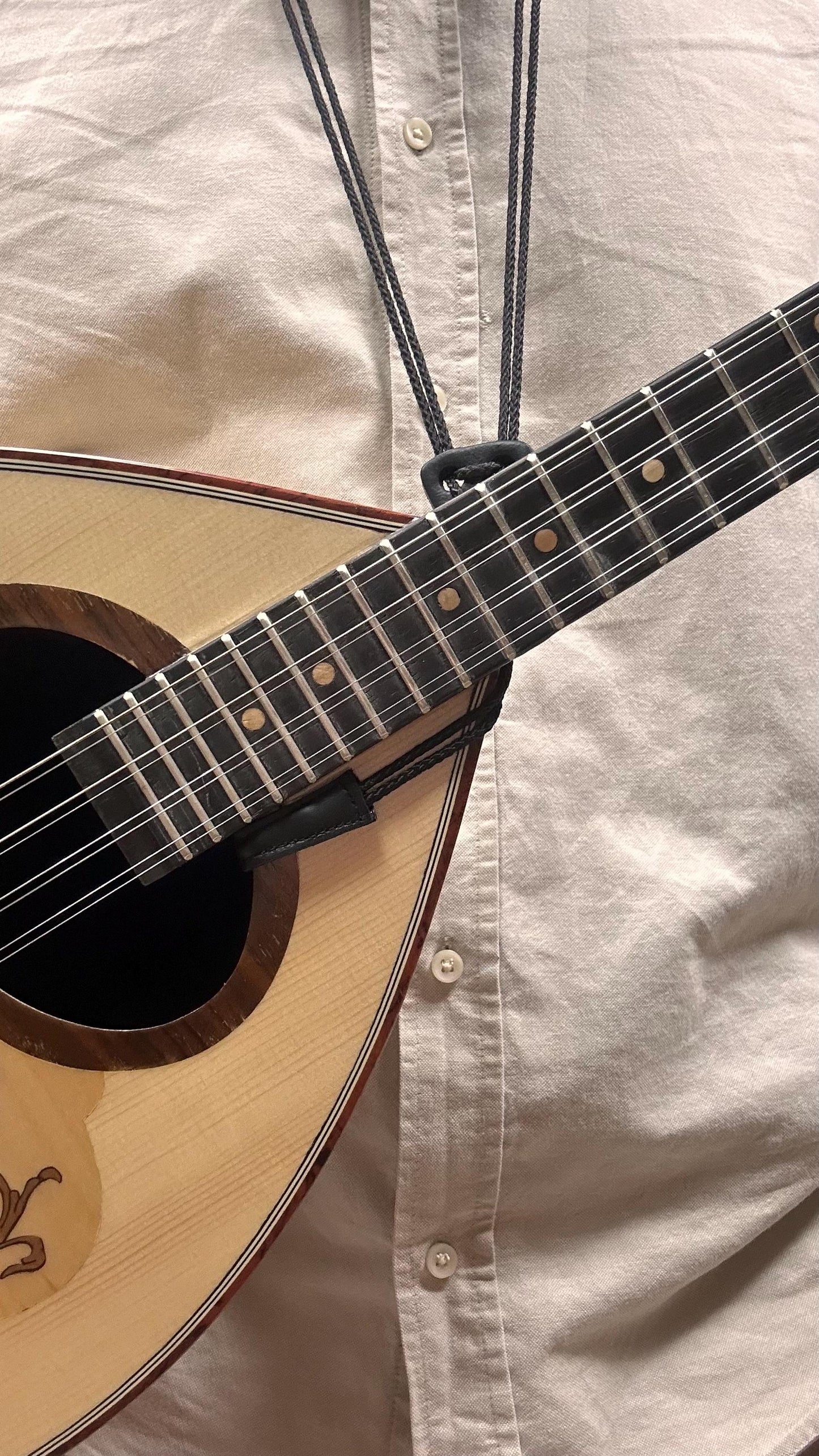 Adjustable Padded Leather Bouzouki Strap with Soundhole Hook