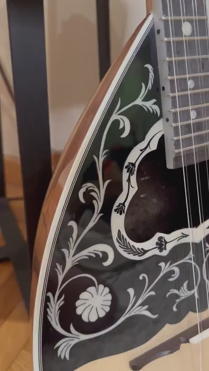 Handmade 8-string Professional Bouzouki with double-action truss rod and exquisite Cellulose Vines&Flower decorations - Greek craftsmanship