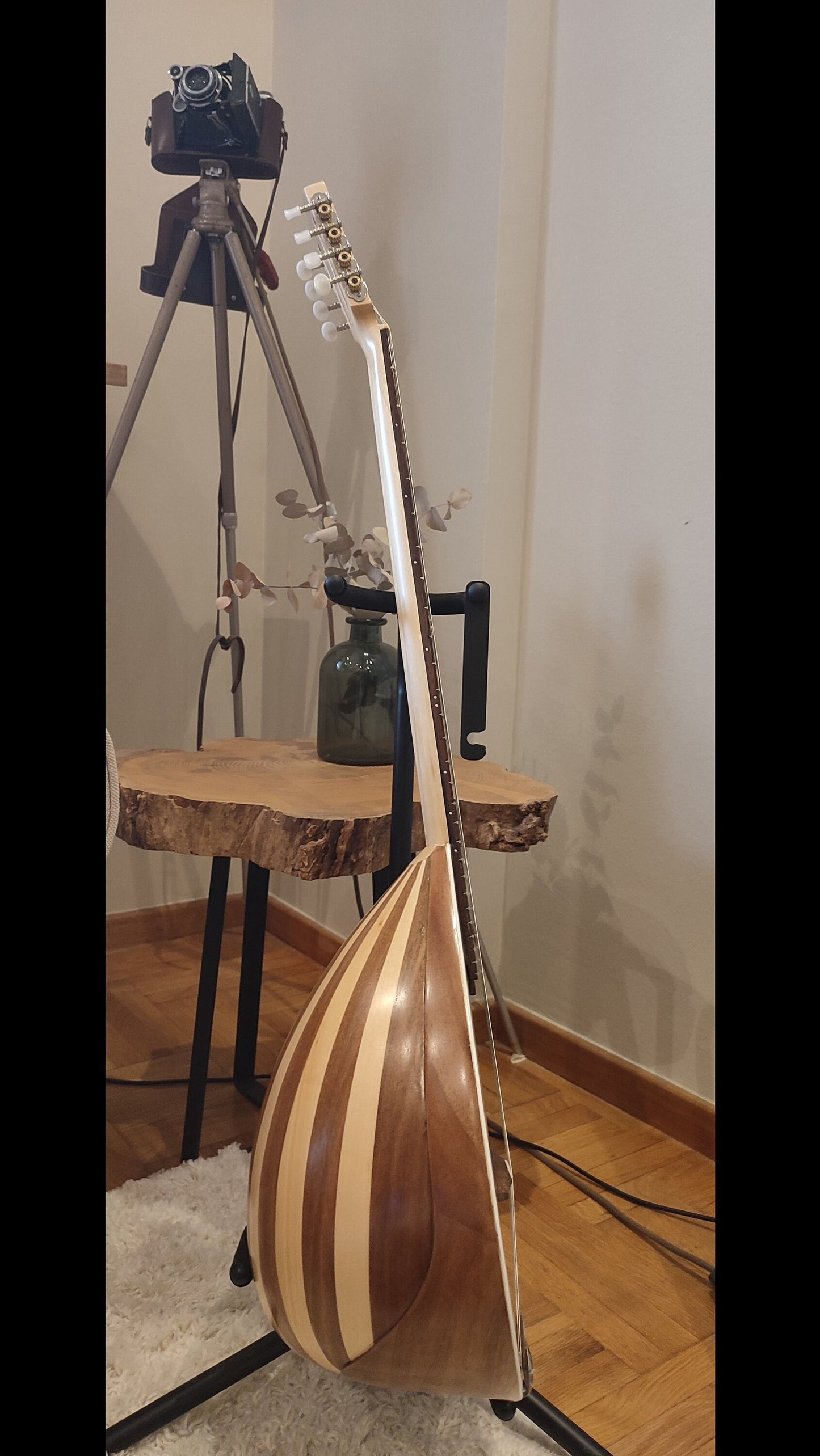 Handmade 8-String Bouzouki - Greek Traditional Instrument with Beautiful Wooden Flower Top Decorations
