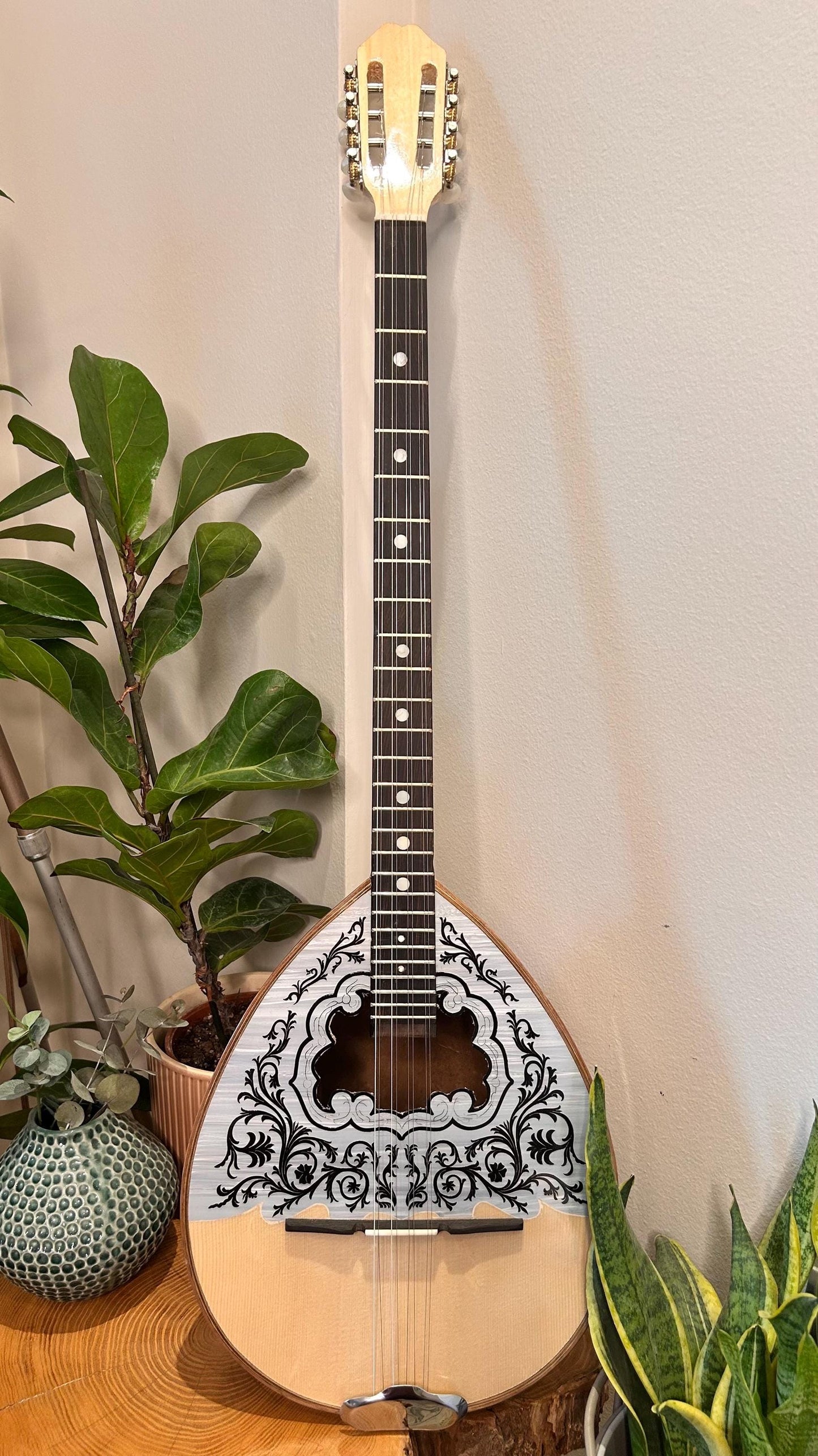 Premium Handmade 8-String Bouzouki with Double Action Truss-Rod | Greek Popular Bouzouki with Cellulose Vines Top Decorations