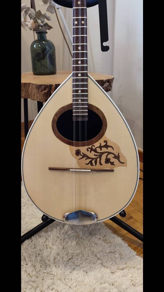 Traditional Greek Rebetiko 6 String Bouzouki - Handmade with Flower Wooden Pickguard and Top Decorations