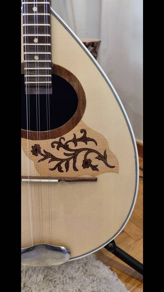 Traditional Greek Rebetiko 6 String Bouzouki - Handmade with Flower Wooden Pickguard and Top Decorations
