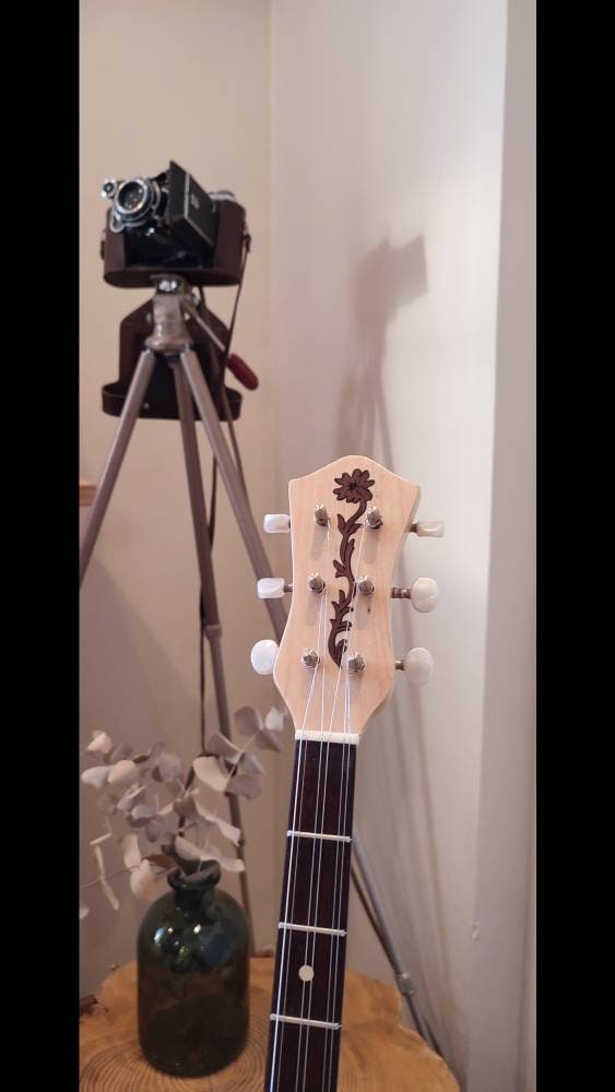 Traditional Greek Rebetiko 6 String Bouzouki - Handmade with Flower Wooden Pickguard and Top Decorations