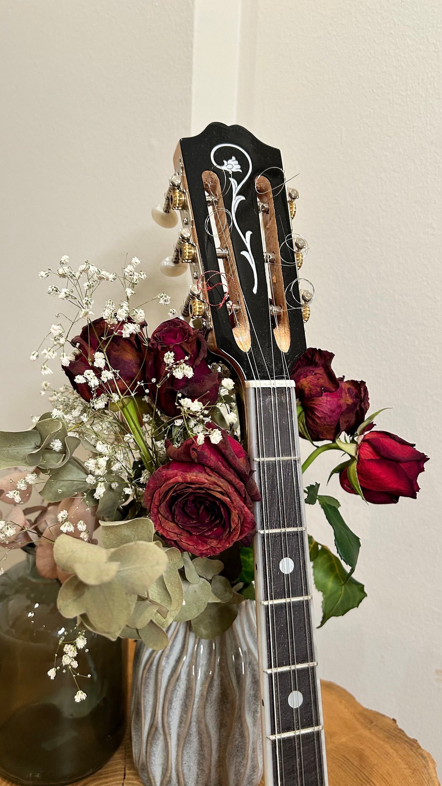 Handmade Greek Traditional 6-String Bouzouki with Popular Rebetiko Style - Vines Celluloid Pickguard and Top Decorations