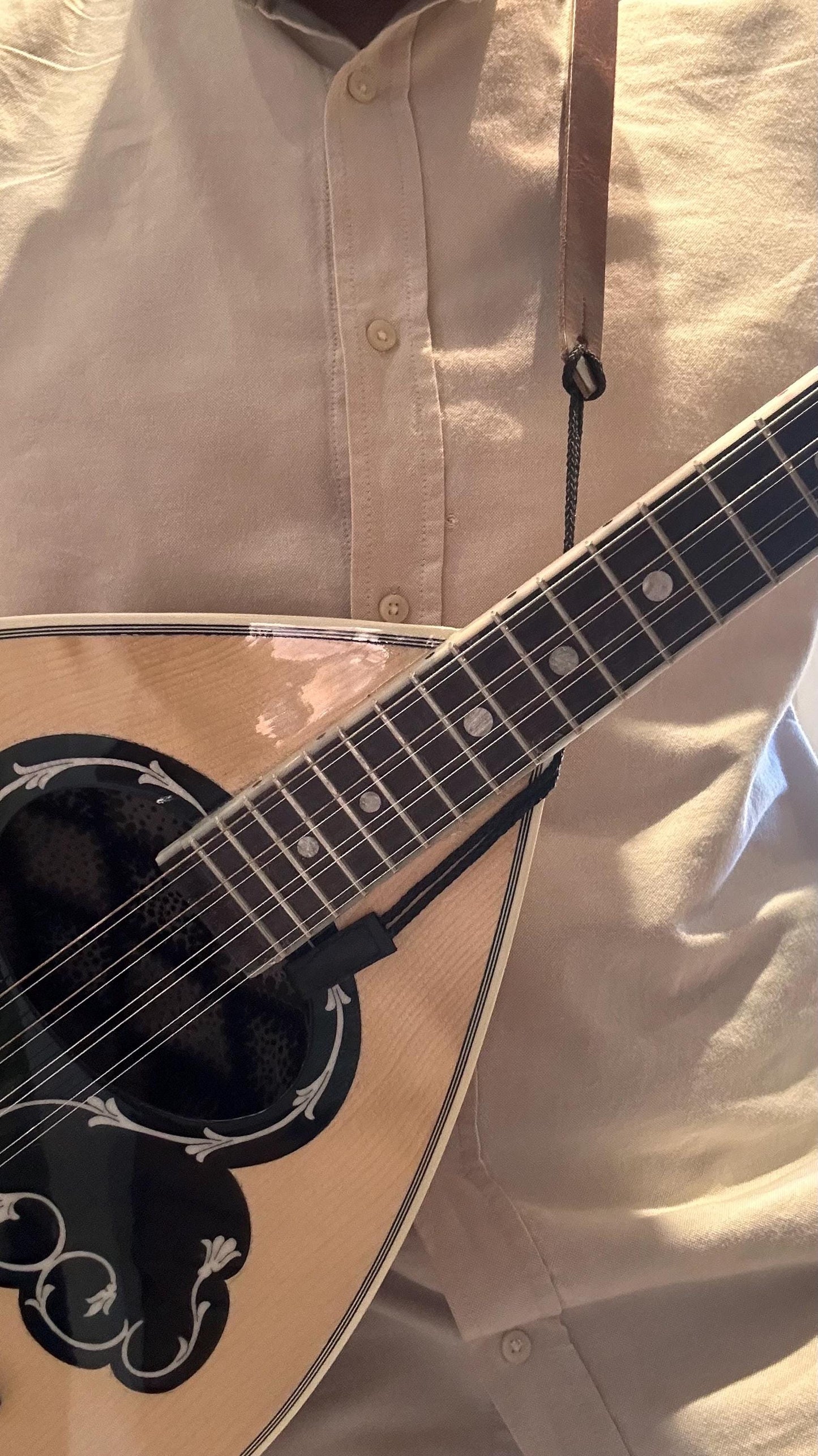 Versatile Leather Bouzouki Strap with Adjustable Hook and End-Button Attachment”