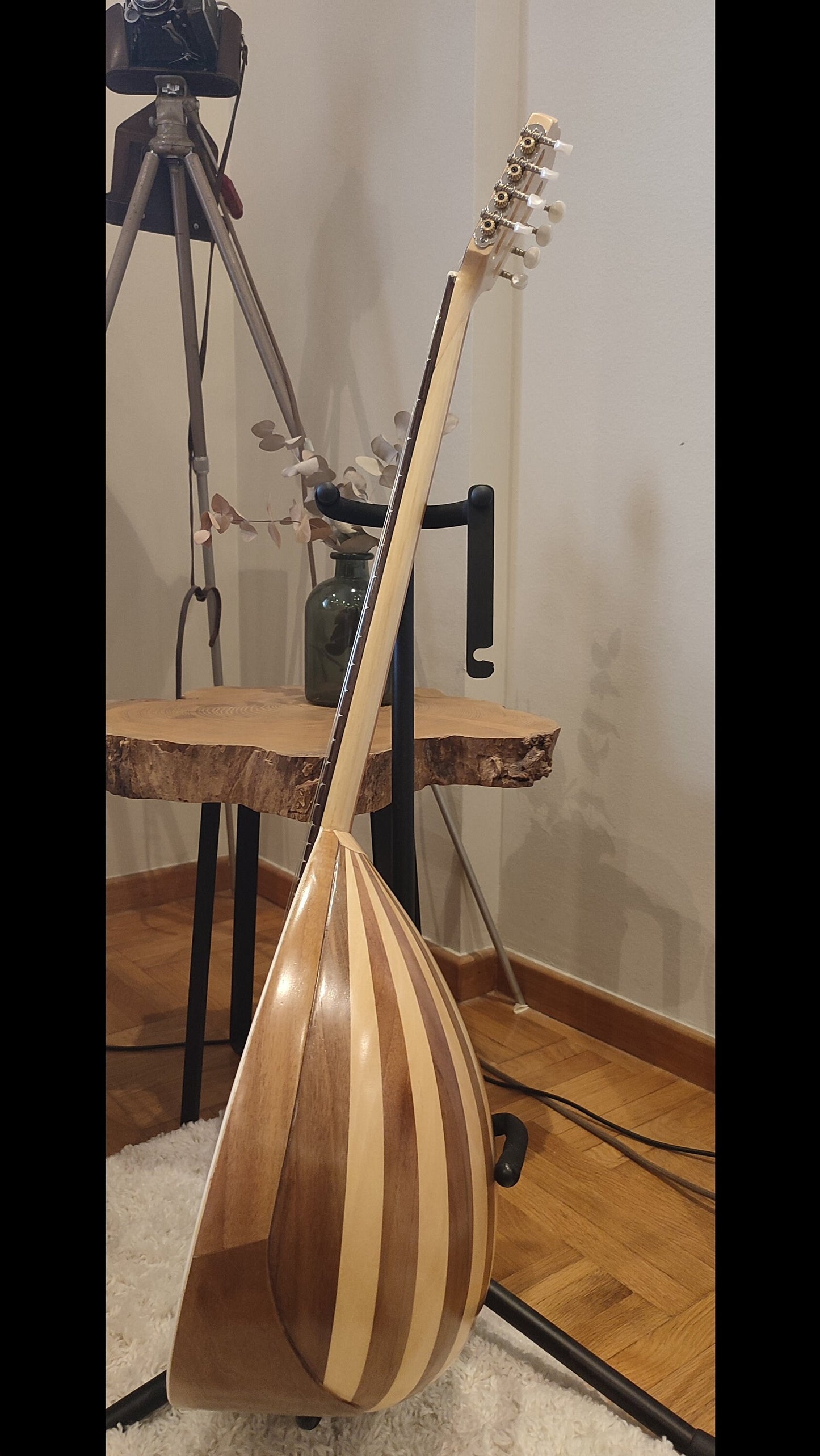 Handmade 8-String Bouzouki - Greek Traditional Instrument with Beautiful Wooden Flower Top Decorations