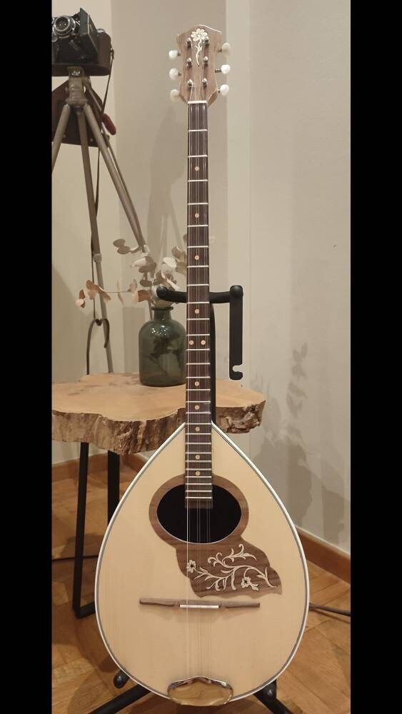 Traditional Greek Rebetiko 6 String Bouzouki - Handmade with Flower Wooden Pickguard and Top Decorations