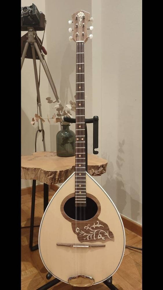 Traditional Greek Rebetiko 6 String Bouzouki - Handmade with Flower Wooden Pickguard and Top Decorations