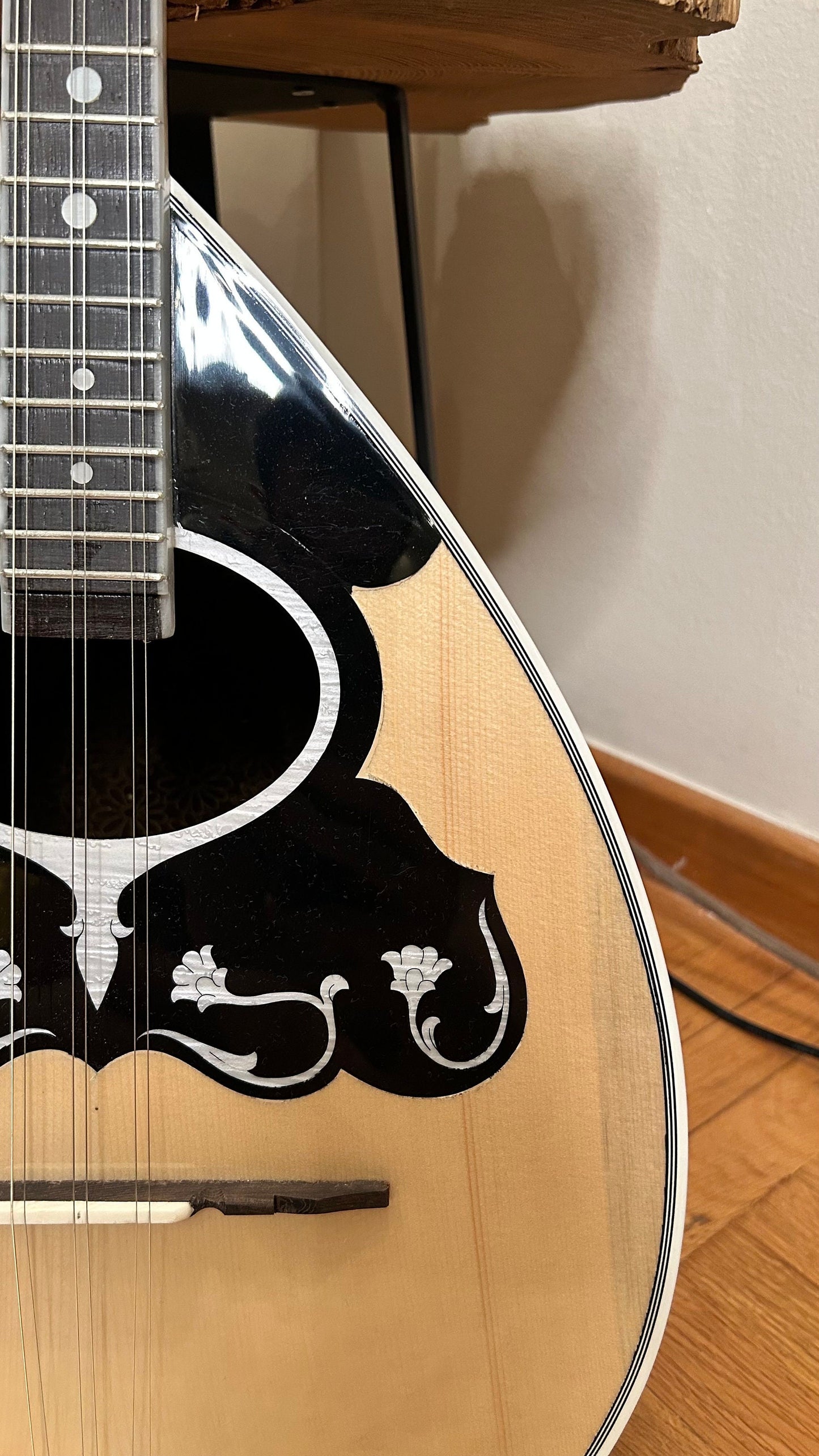 Handmade Greek Traditional 6-String Bouzouki with Popular Rebetiko Style - Vines Celluloid Pickguard and Top Decorations