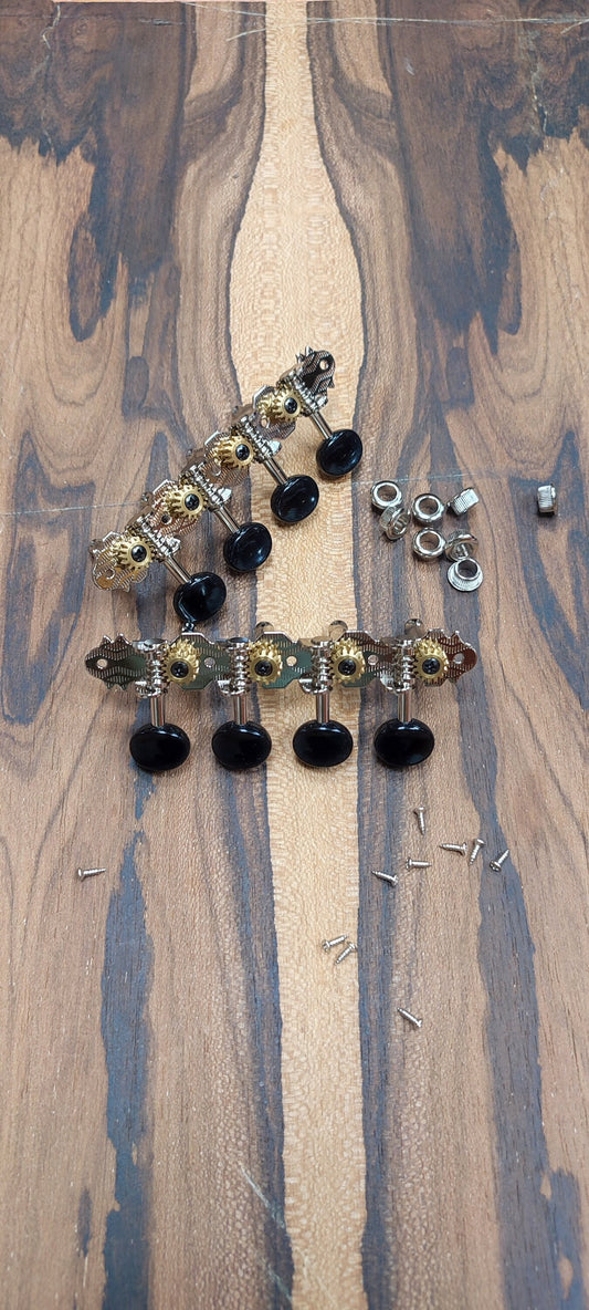 Mandolin machine heads ~ Grover style Premium 8string Mandolin tuners ~ Nickel Colour & Black Button