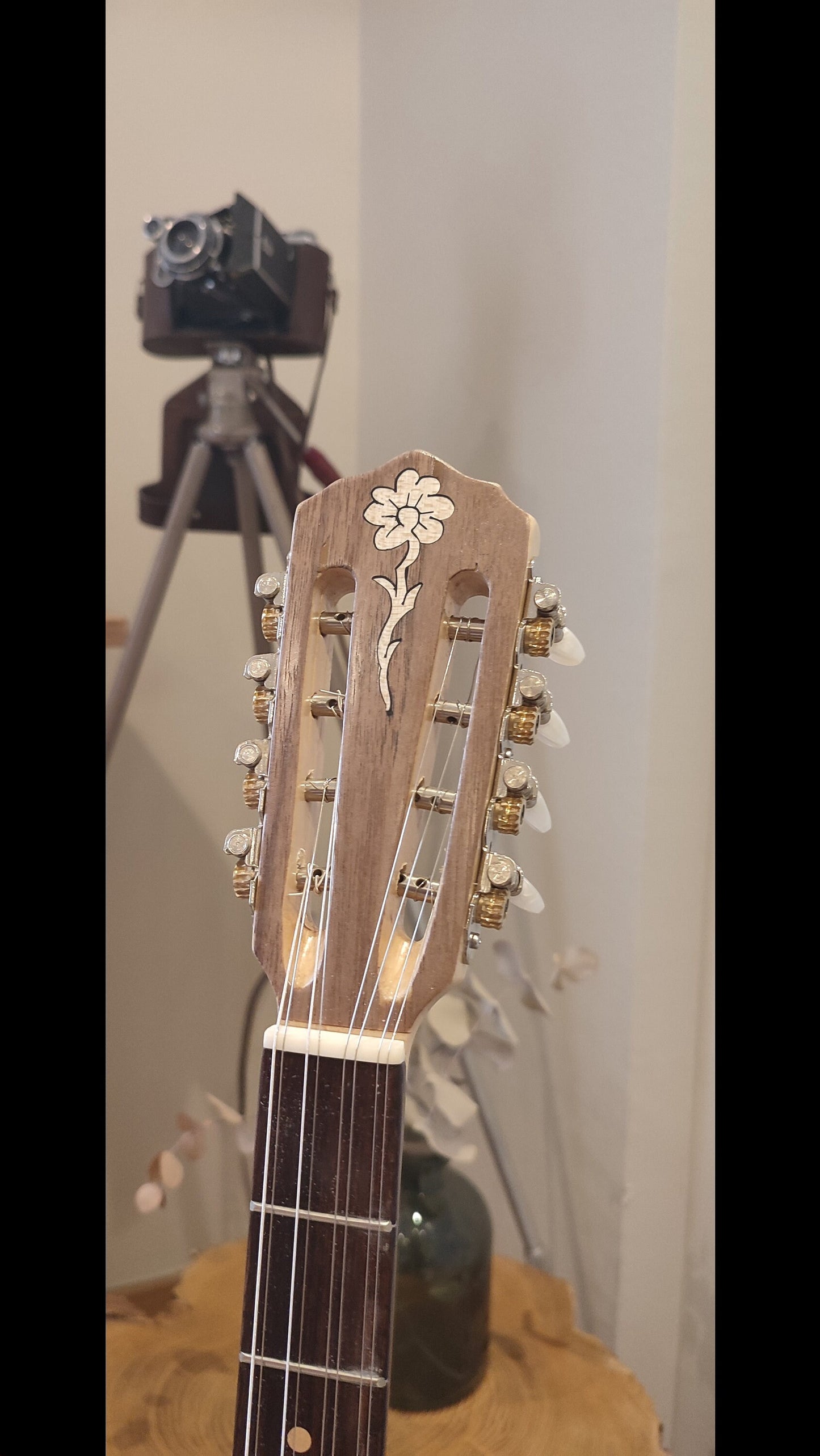 Handmade 8-String Bouzouki - Greek Traditional Instrument with Beautiful Wooden Flower Top Decorations