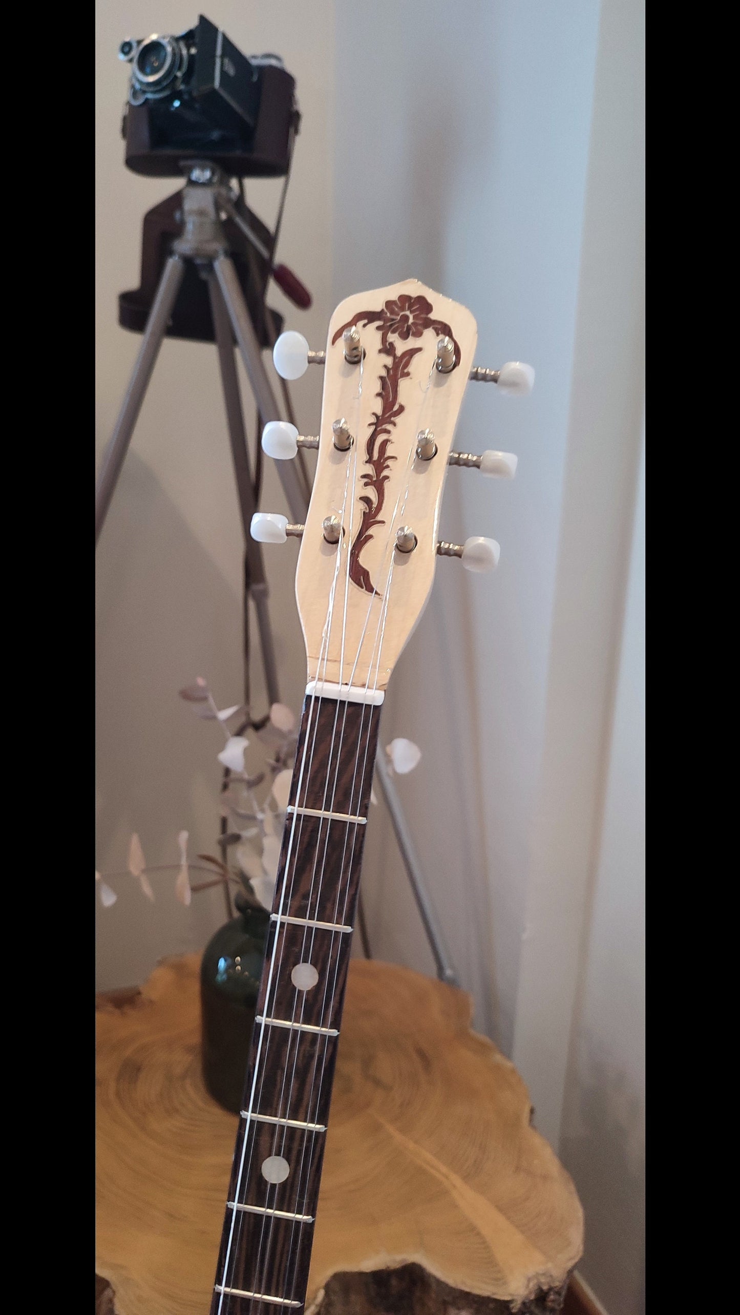 Traditional Greek Rebetiko 6 String Bouzouki - Handmade with Buttrtfly&Flower Wooden Pickguard and Top Decorations