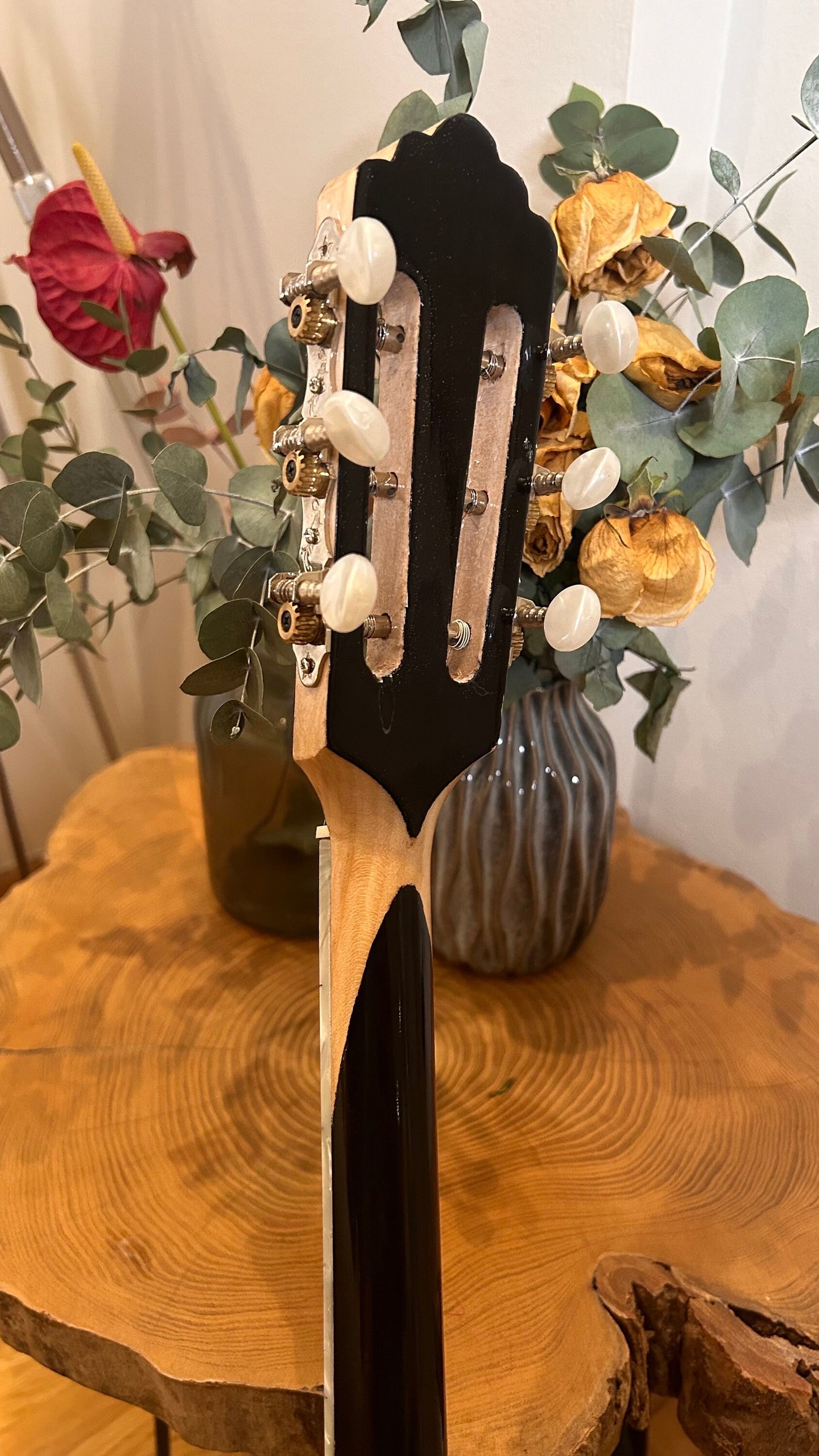Professional Handmade 6-String Bouzouki with Greek Rebetiko Style - Total Black Design, Abalone Shell Binding, and Soundhole Decorations